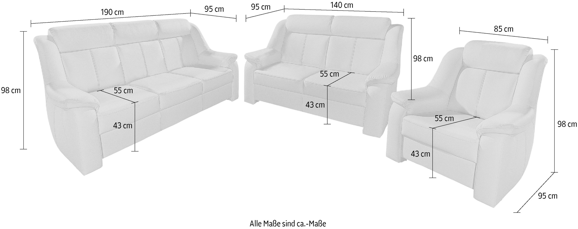 sit&more Polstergarnitur »Basel«, Set, bestehend aus 3-Sitzer + 2-Sitzer + Sessel
