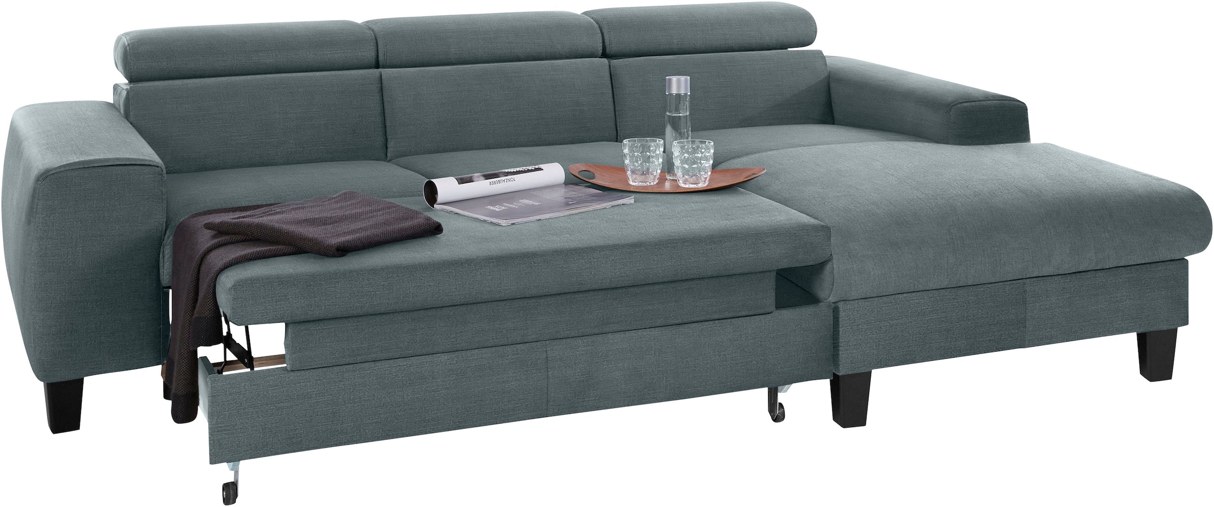 COTTA Polstergarnitur »Morven L-Form«, (Set), Set bestehend aus: Ecksofa mit Kopfteilverstellung & Hocker
