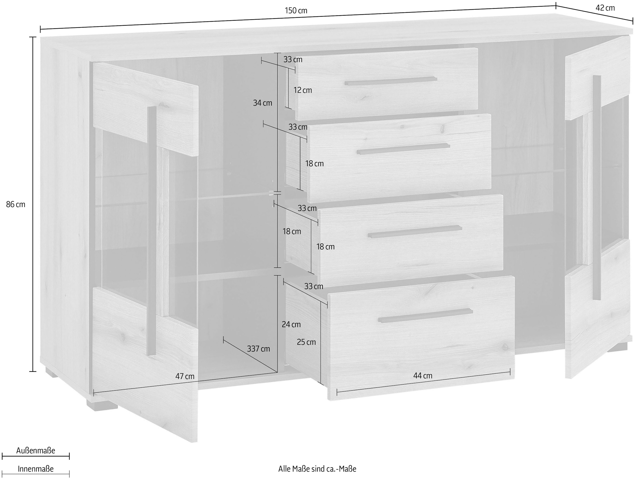 INOSIGN Sideboard »Cantara, moderner Schrank, Kommode in Eiche Evoke oder weiss«, schwarze Stangengriffe, ausreichend Stauraum, vielseitig einsetzbar