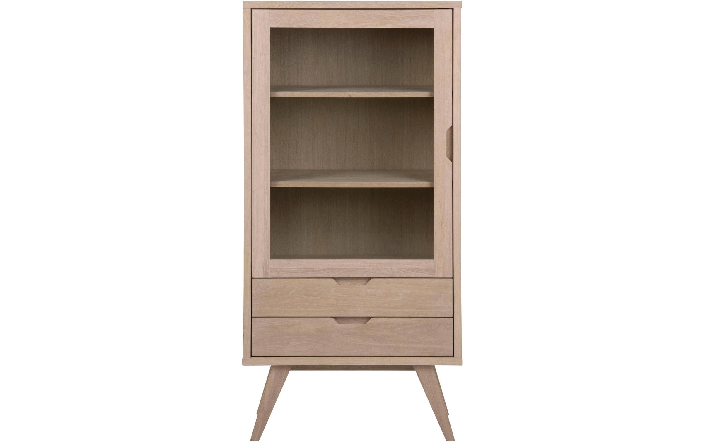 A-Line Two-Drawer Display Cabinet with Glass Door and Two Shelves, White Oak