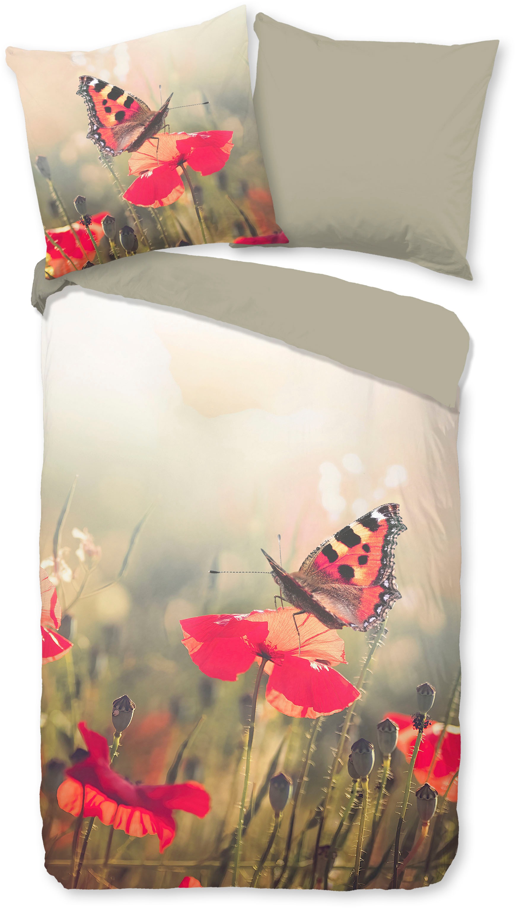 good morning Wendebettwäsche »Poppies«, 100% Baumwolle, 135x200, 2 Teilig, Reissverschluss, Wendeoptik, Poppy