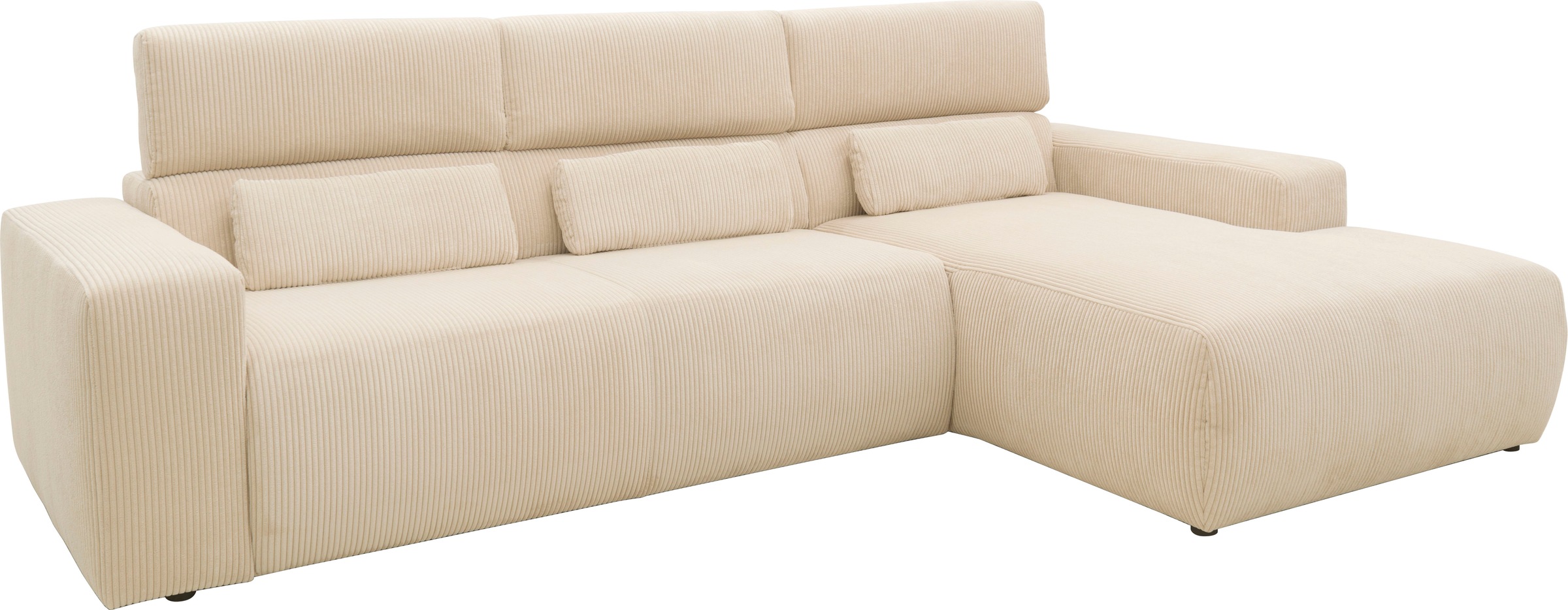 DOMO collection Ecksofa »Brandon B/T: 289/177 cm, belastbar bis 140kg/ Sitz, L-Form«, mit Sitztiefenverstellung, Cord, creme