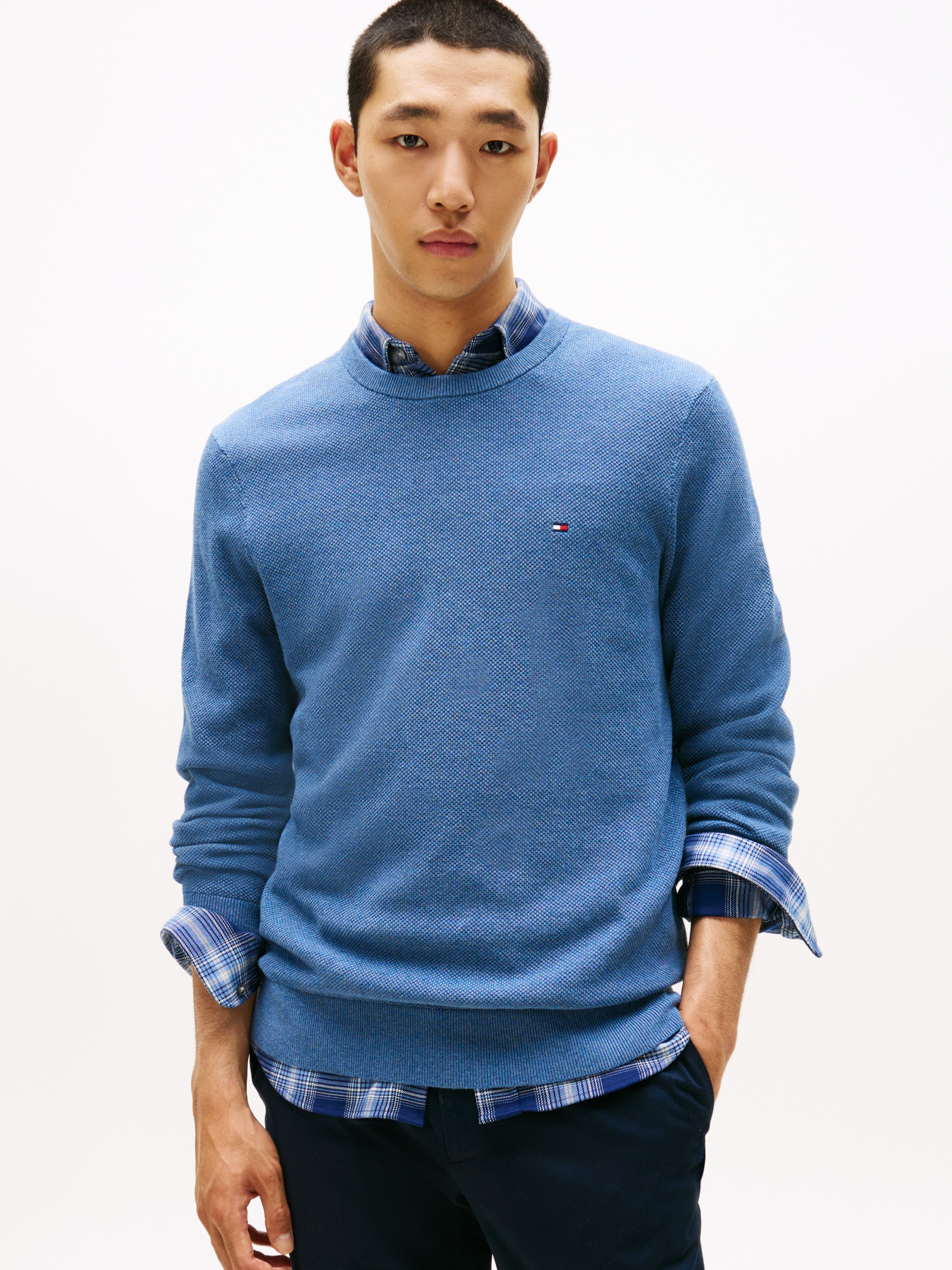 Tommy Hilfiger Rundhalspullover »ESSENTIAL STRUCTURE CREW NECK mit Struktur und Label« unifarben, casual, regular fit, Baumwolle, Rundhals