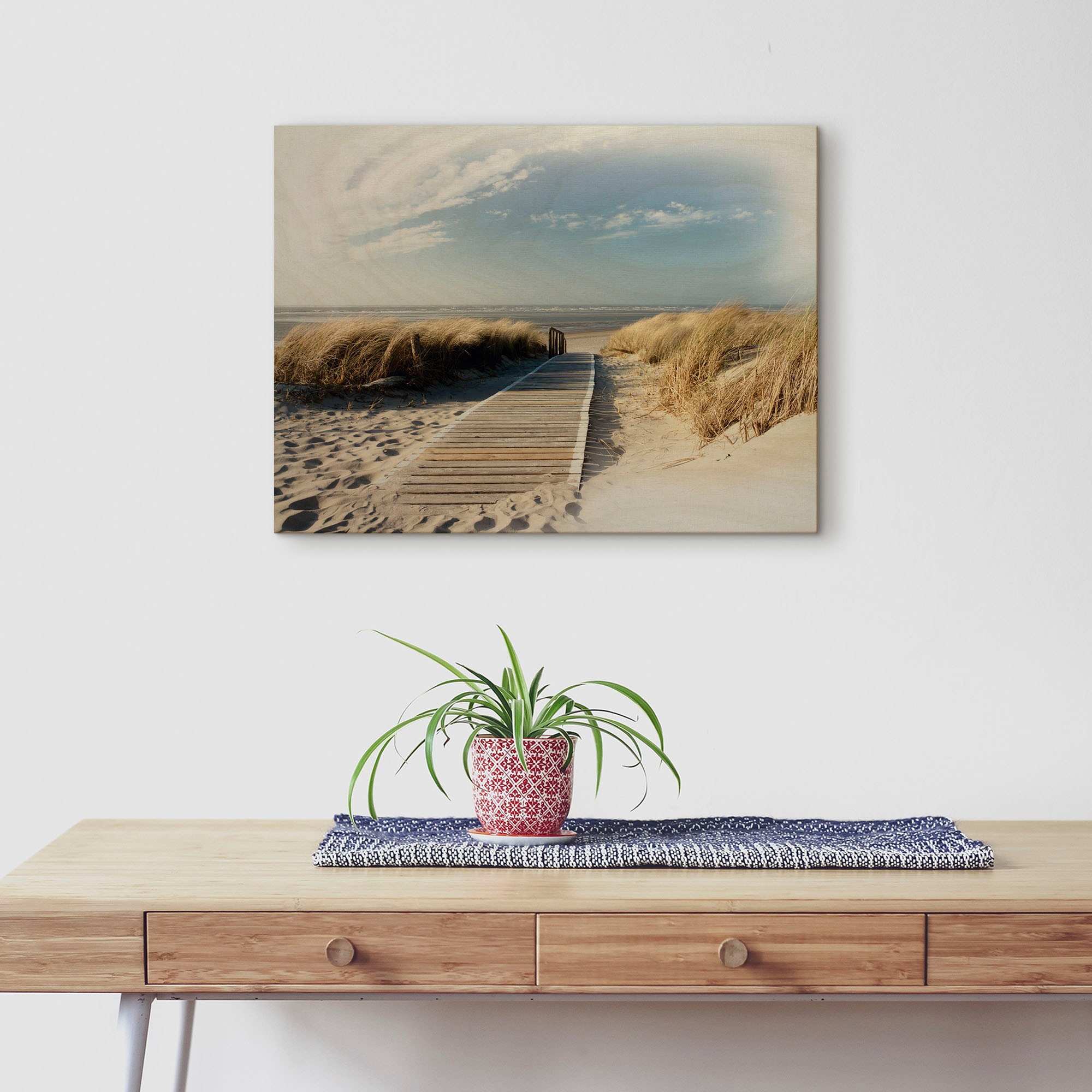 Artland Holzbild »Nordseestrand auf Langeoog - Steg«, Landschaftsbilder, (1 St.)