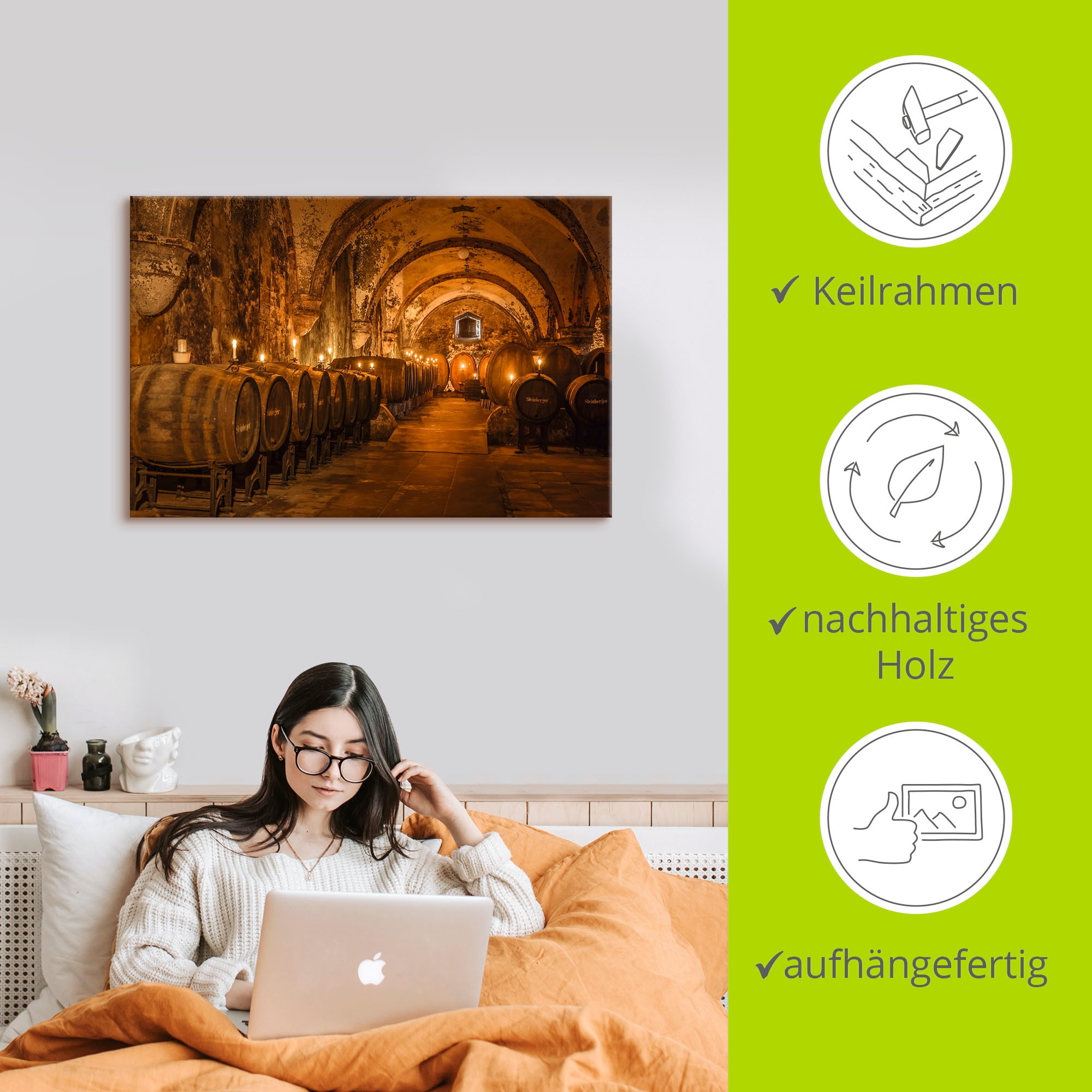 Artland Wandbild »Historischer Weinkeller Eberbach«, Wein Bilder, (1 St.), als Alubild, Outdoorbild, Leinwandbild, Poster in verschied. Grössen