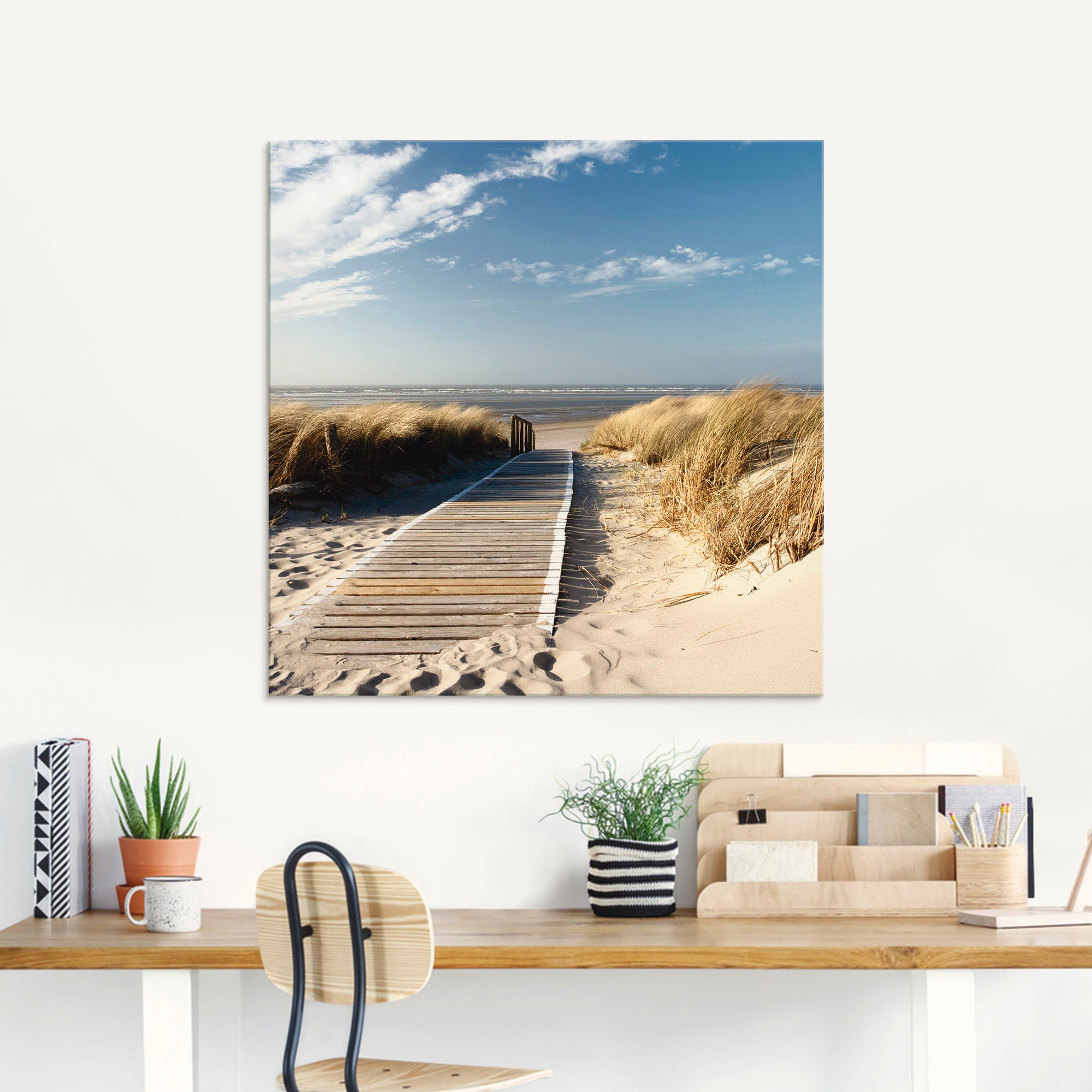 Artland Glasbild »Nordseestrand auf Langeoog - Steg«, Strand, (1 St.), in verschiedenen Grössen