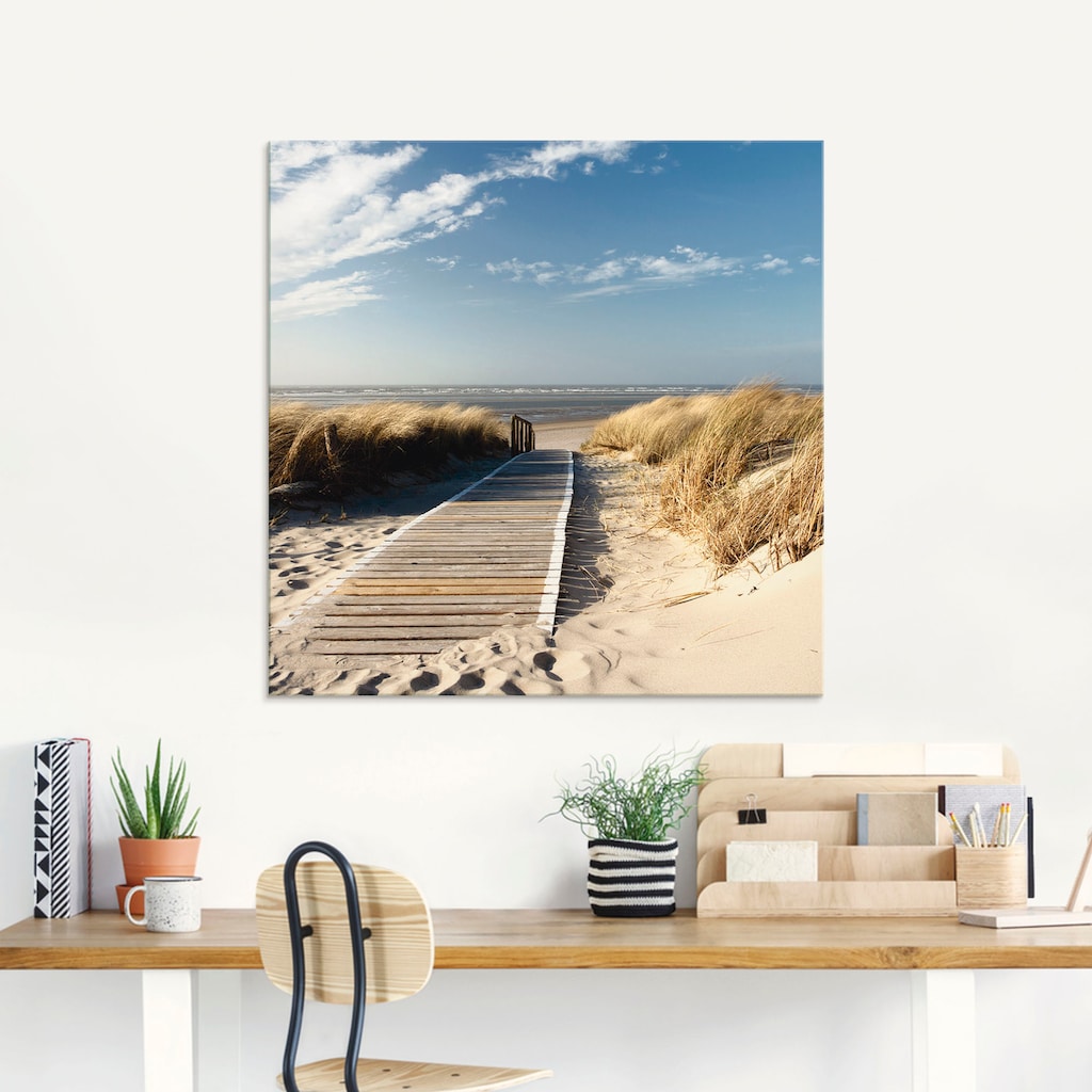 Artland Glasbild »Nordseestrand auf Langeoog - Steg«, Strand, (1 St.)