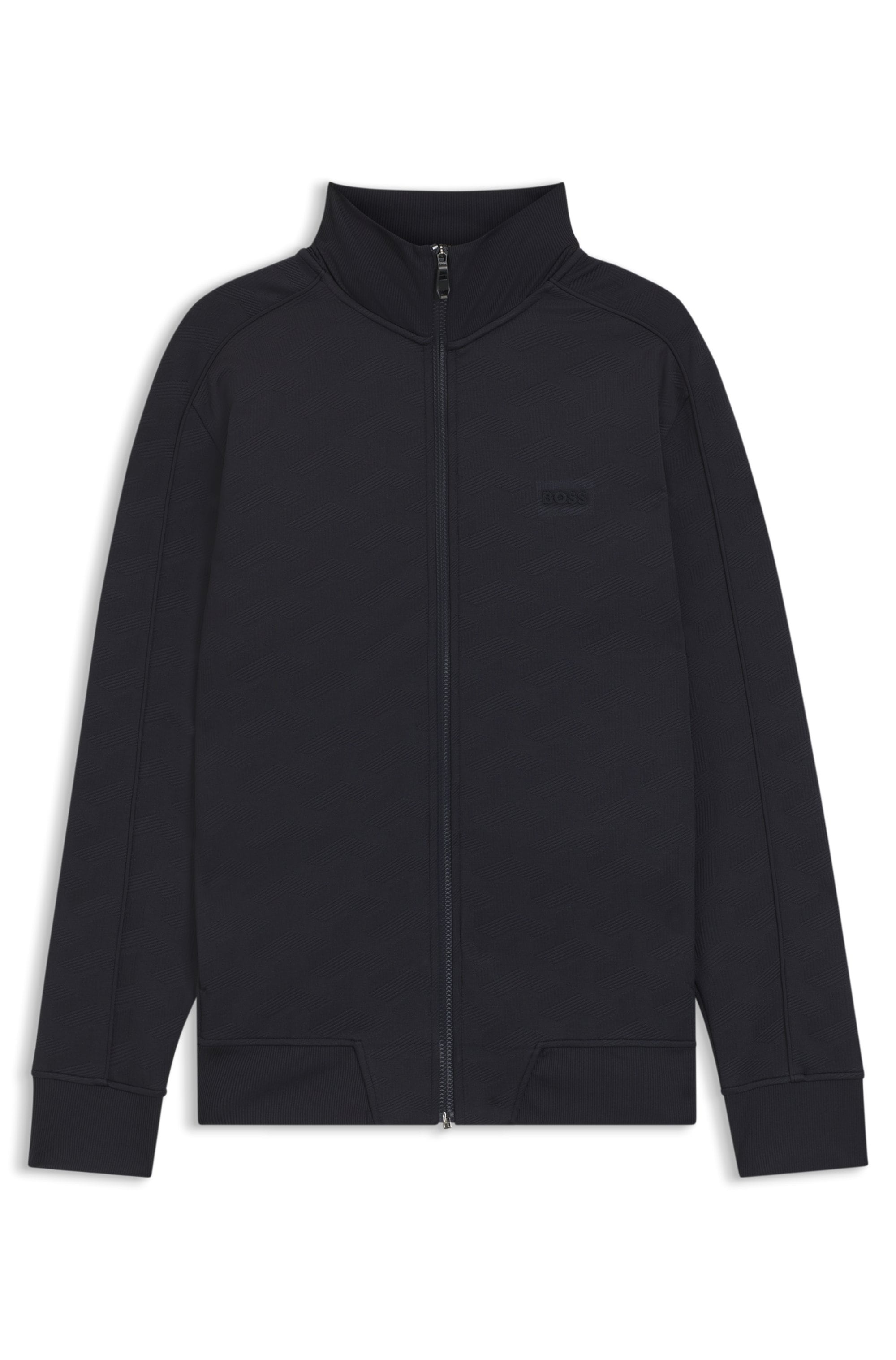 BOSS GREEN Sweatjacke »Mirror«, Flachstrickkragen, regular fit, Reissverschluss, gesteppter Jacquard