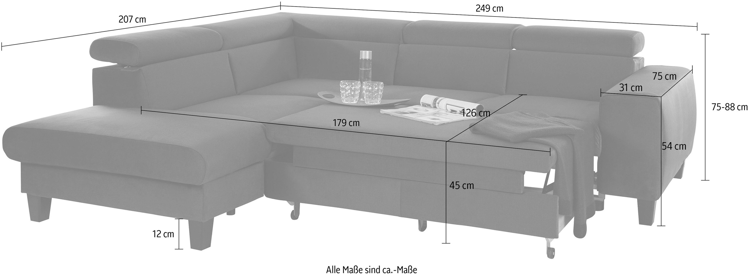 COTTA Ecksofa »Morven L-Form mit Kopfteilverstellung«, wahlweise mit Bettfunktion, Bettkasten & Wireless-Charger