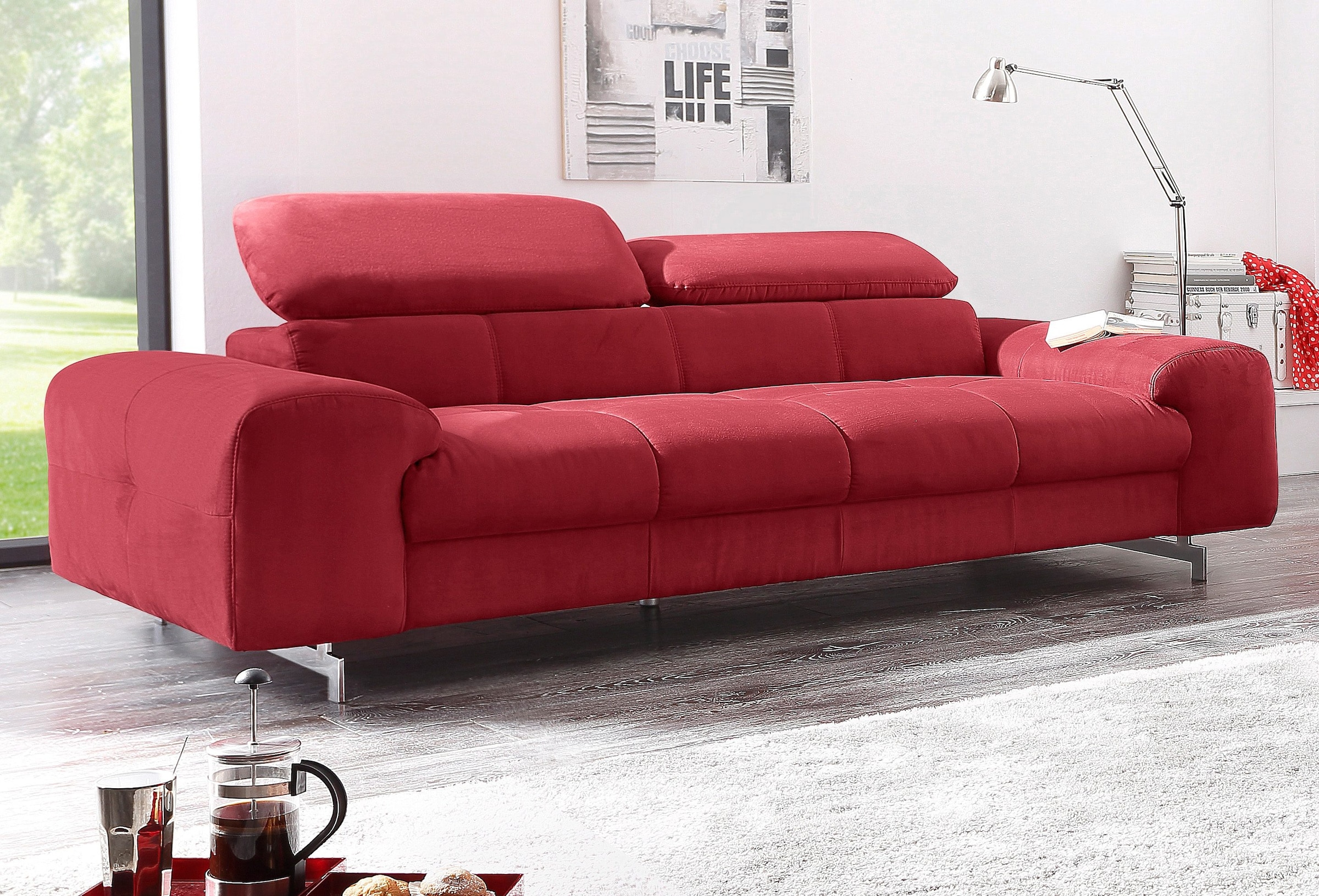 COTTA 3-Sitzer »Chef«, Big-Sofa mit Kopfteilverstellung, edle Metallkufen