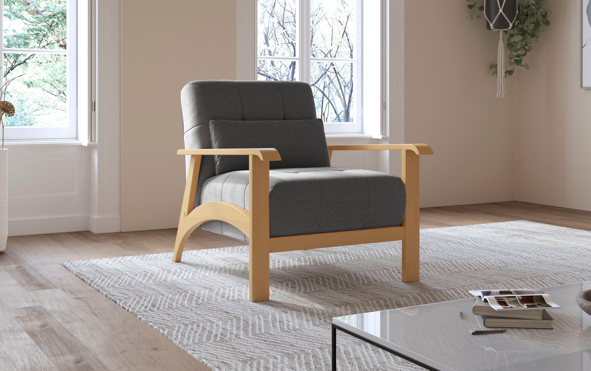 sit&more Sessel »Billund«, Armlehnen aus eichefarbigem Buchenholz, verschiedene Bezüge und Farben