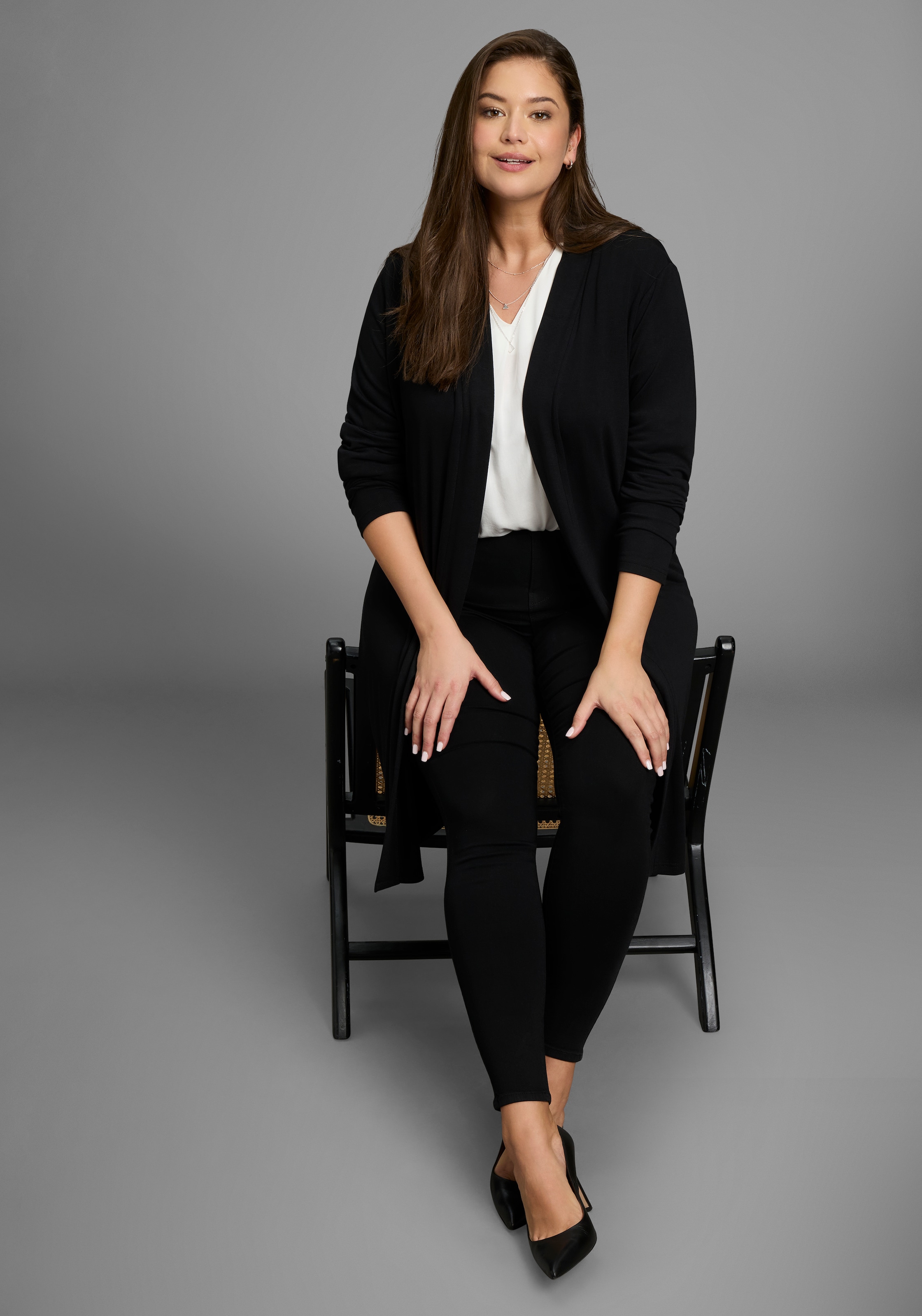 Laura Scott CURVE Longstrickjacke, aus weichem, angenehmem fliessendem Jerseymaterial - GROSSE GRÖSSE