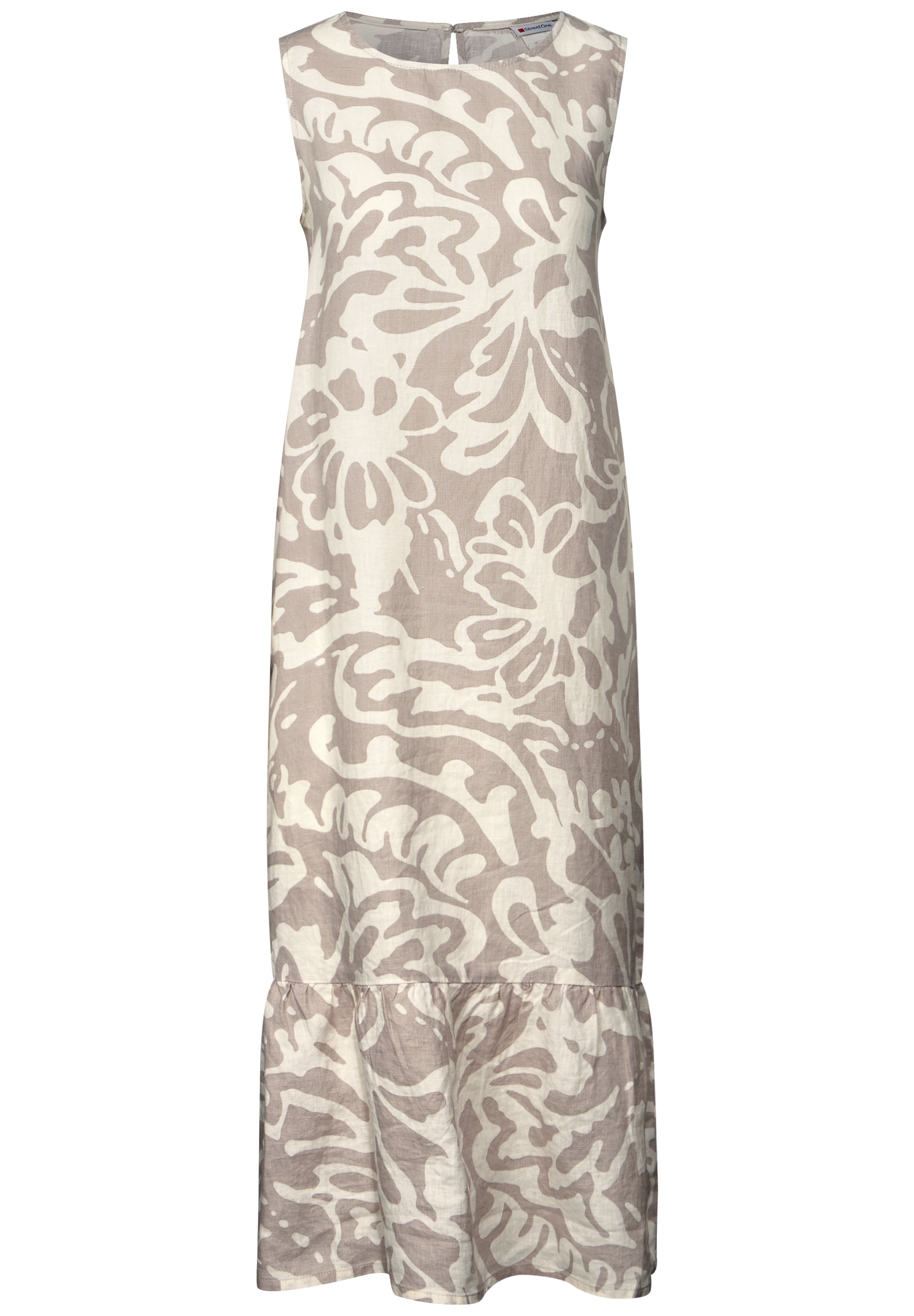 STREET ONE Volantkleid, Sommerkleid gemustert und ärmellos aus reinem Leinen