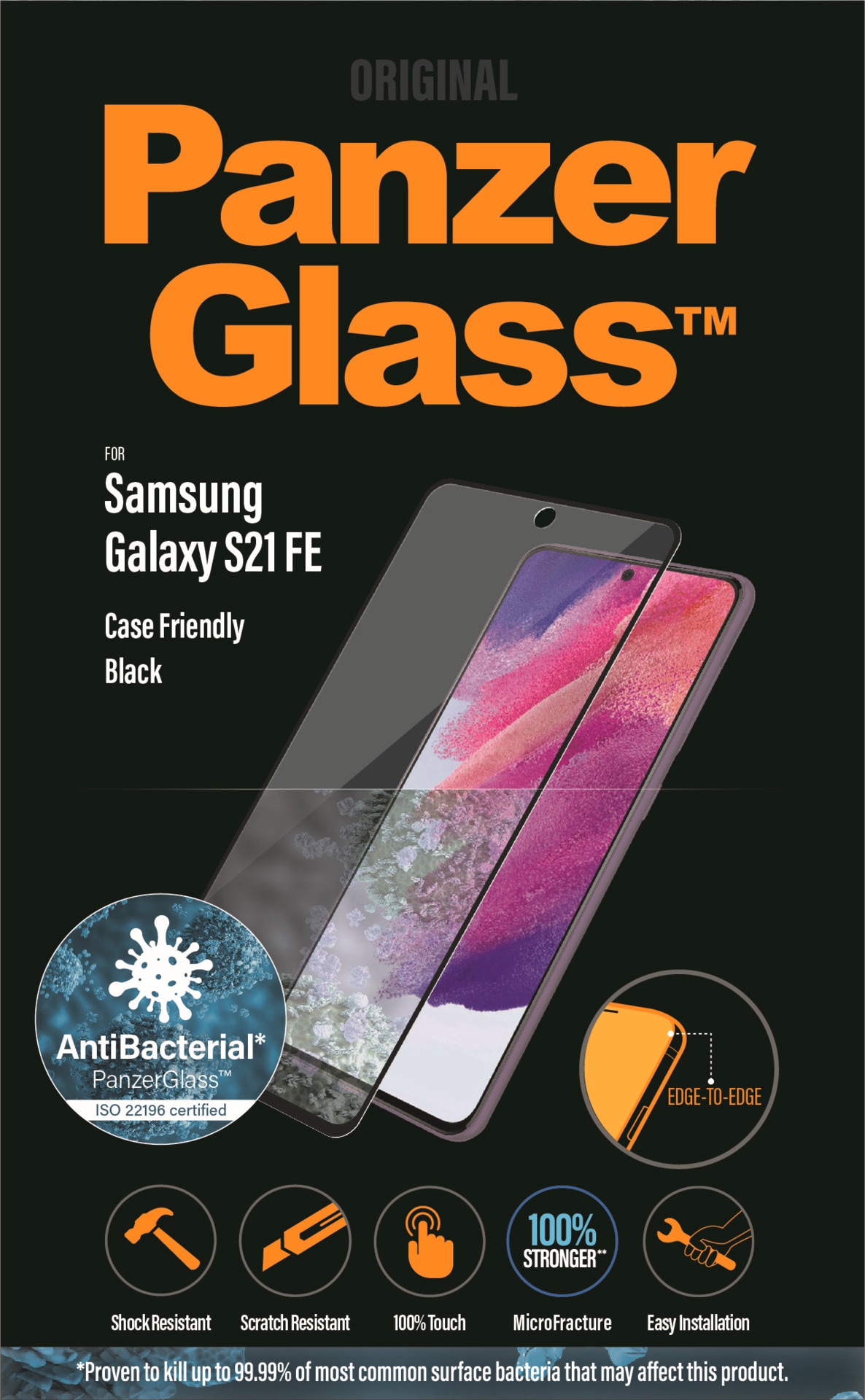 CARE by PanzerGlass Displayschutzglas »AntiBacterial Screen Protection«, für Samsung Galaxy S21 FE, Displayschutzfolie, Schutzfolie, Bildschirmschutz, kratz- & stossfest