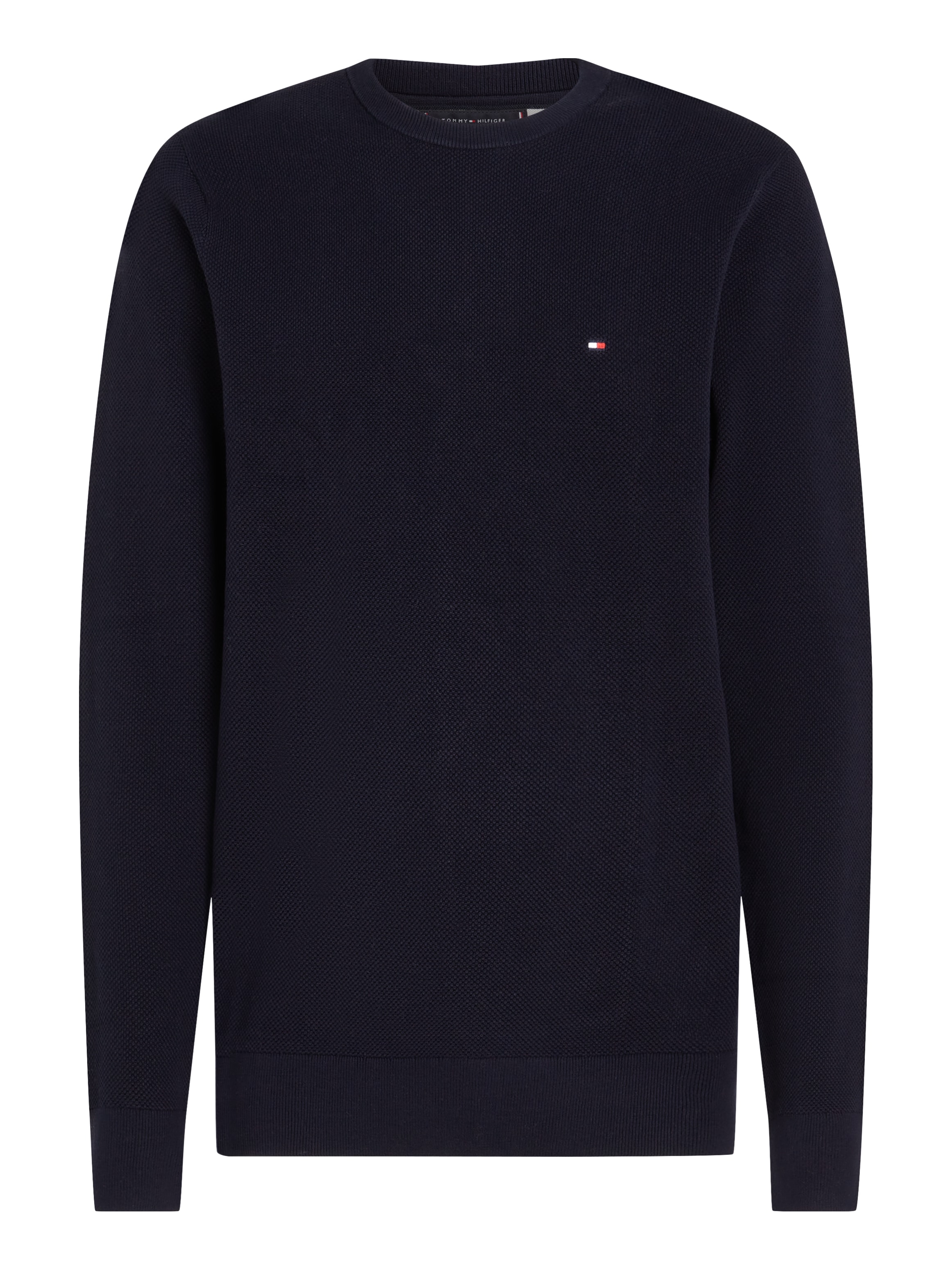 Tommy Hilfiger Rundhalspullover »ESSENTIAL STRUCTURE CREW NECK mit Struktur und Label«, unifarben, casual, regular fit, Baumwolle, Rundhals