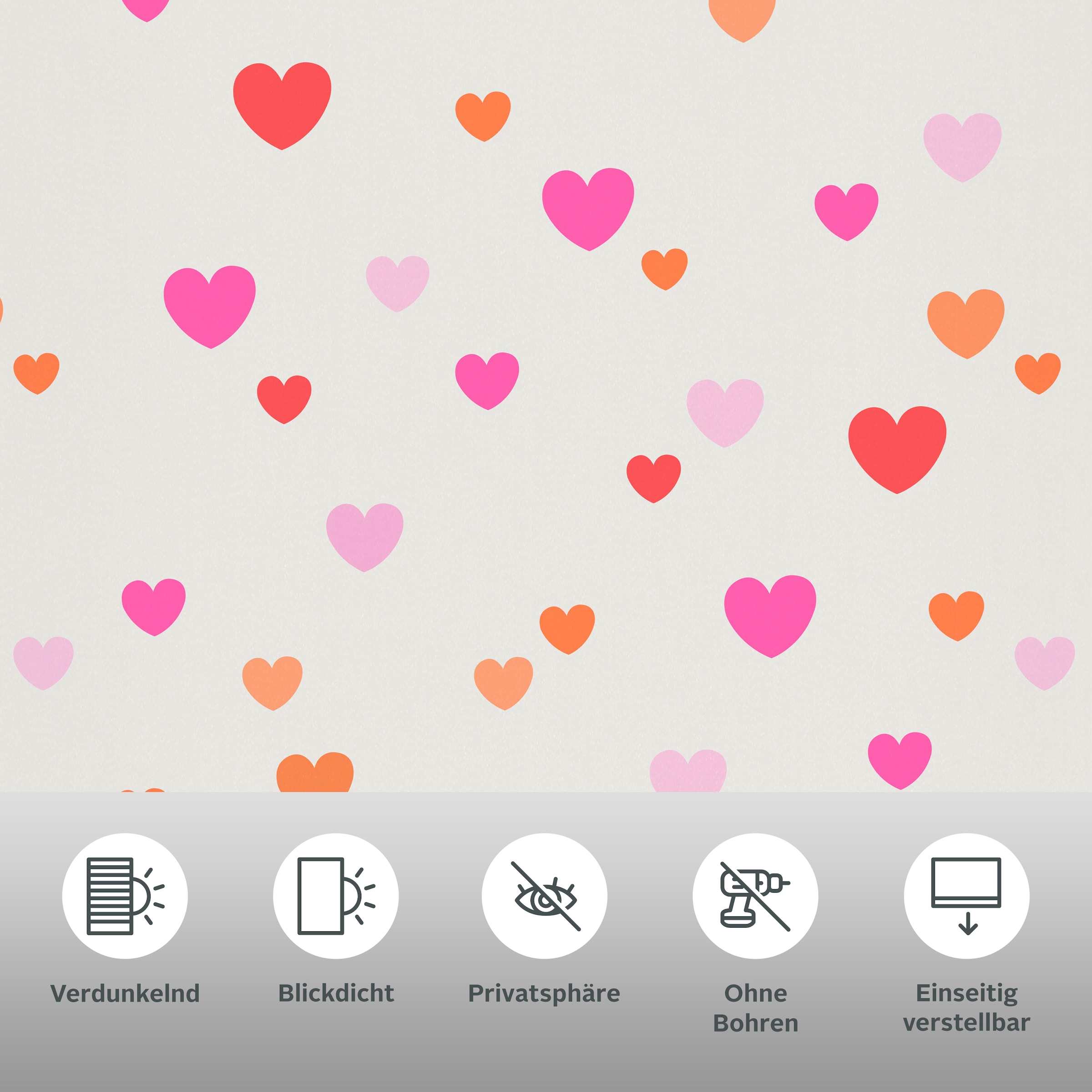 Lüttenhütt Rollo »HEART«, verdunkelnd, Blendschutz-Sichtschutz-Verdunkelung, ohne Bohren, freihängend, Fixmass, Klemmfix, Herzen, Kinderrollo -NEUHEIT!