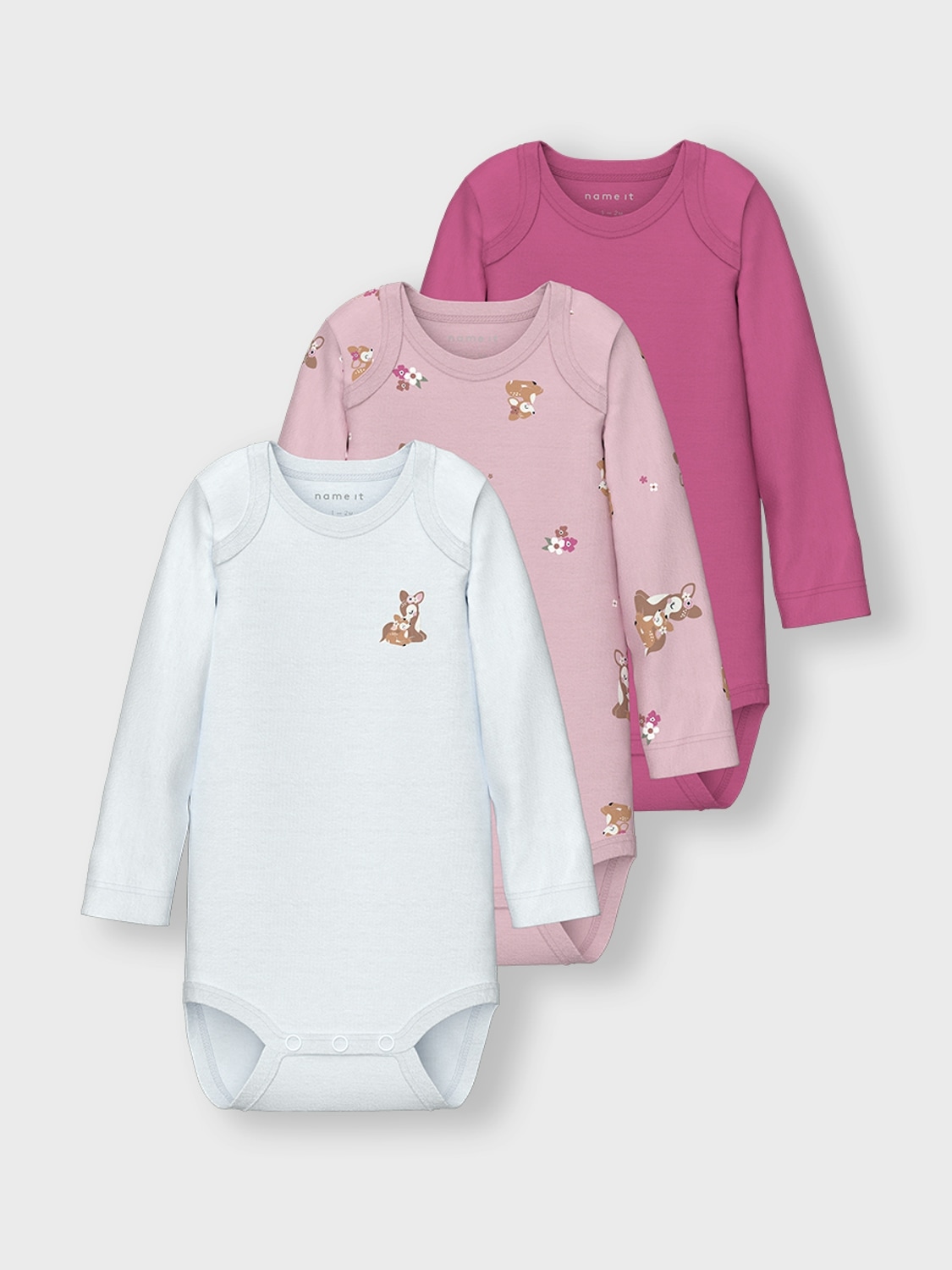 Name It Langarmbody »NBFBODY 3P LS IBIS ROSE DEER NOOS« Packung, 3 Stk.