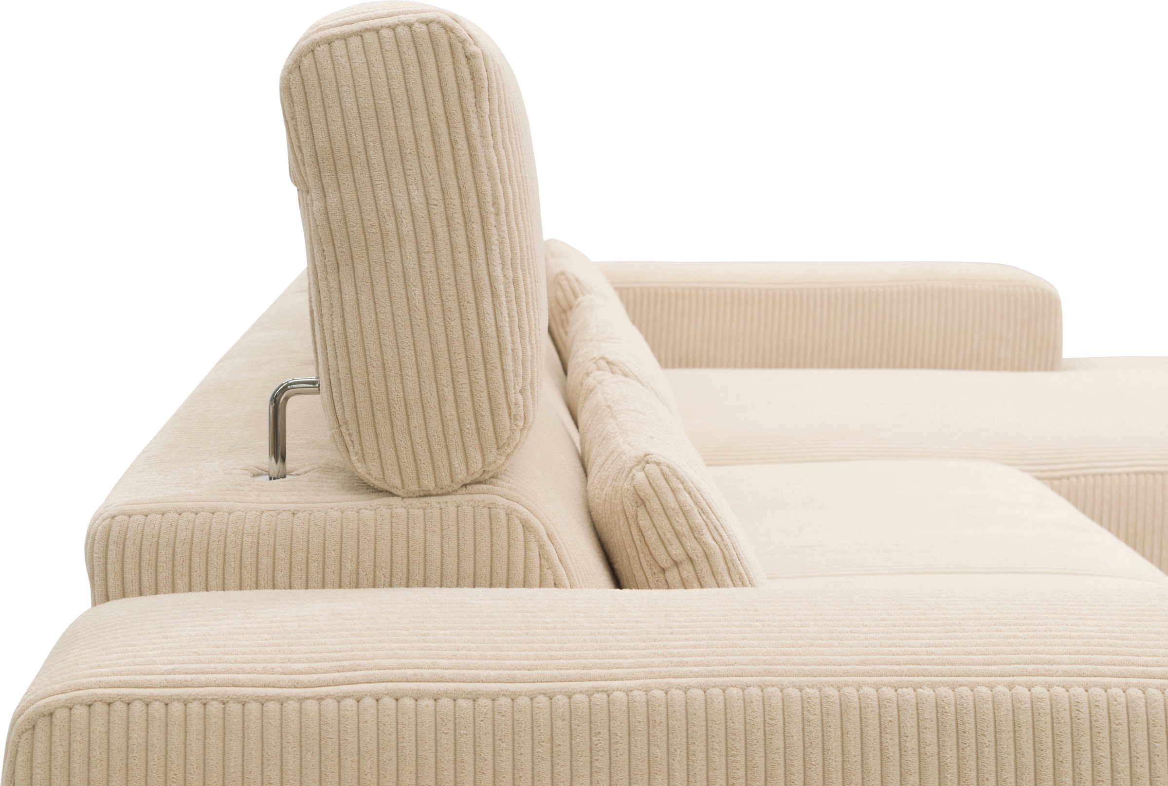 DOMO collection Ecksofa »Brandon B/T: 289/177 cm, belastbar bis 140kg/ Sitz, L-Form«, mit Sitztiefenverstellung, Cord, creme