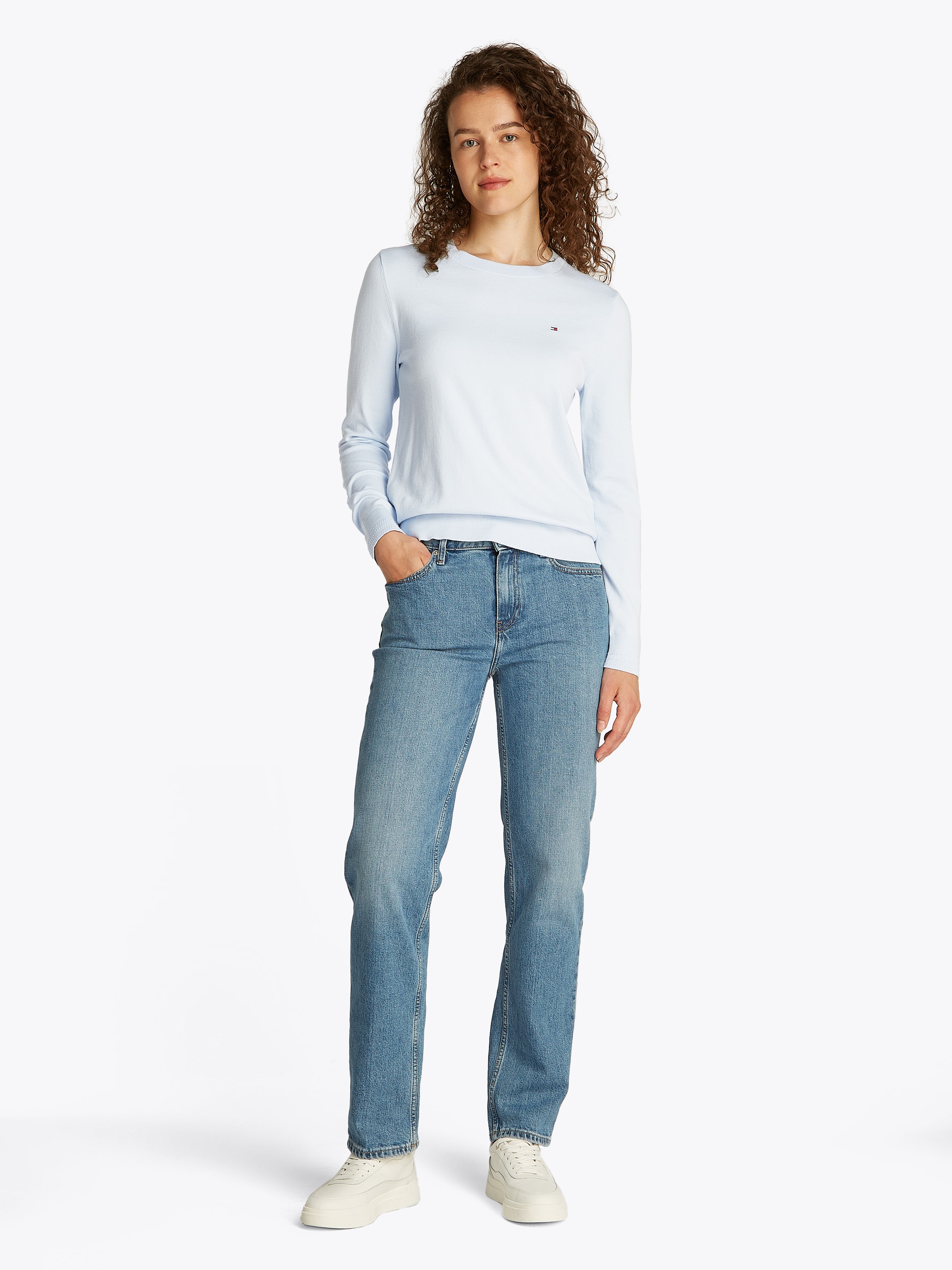 Tommy Hilfiger Rundhalspullover »CO JERSEY STITCH LS C-NK SWT«, mit Logostickerei