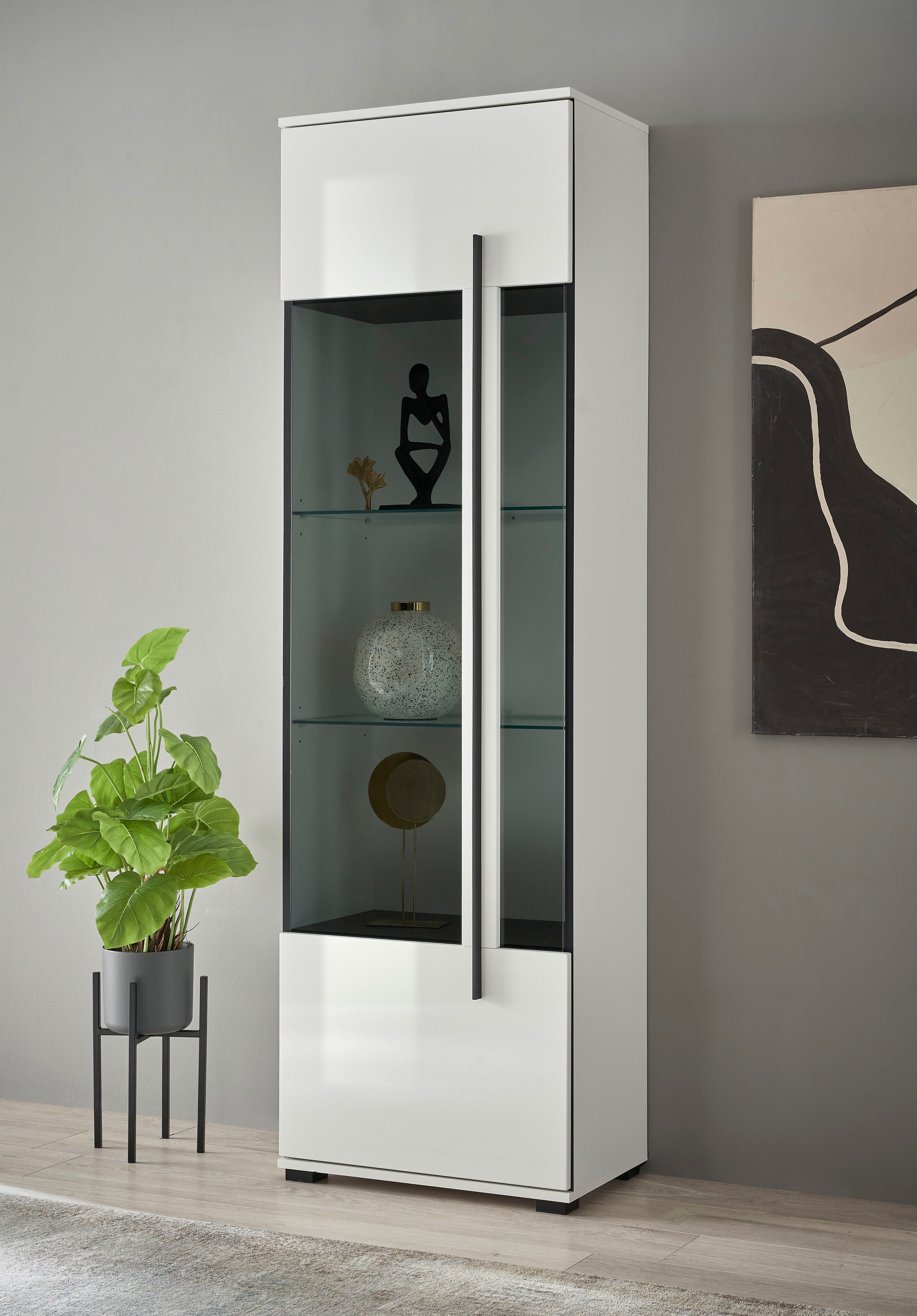 INOSIGN Wohnwand »Cantara, moderne Anbauwand, Wohnzimmer-Set, in Eiche Evoke oder Weiss«, (Set), enthält eine Vitrine, ein Lowboard und zwei Wandboards