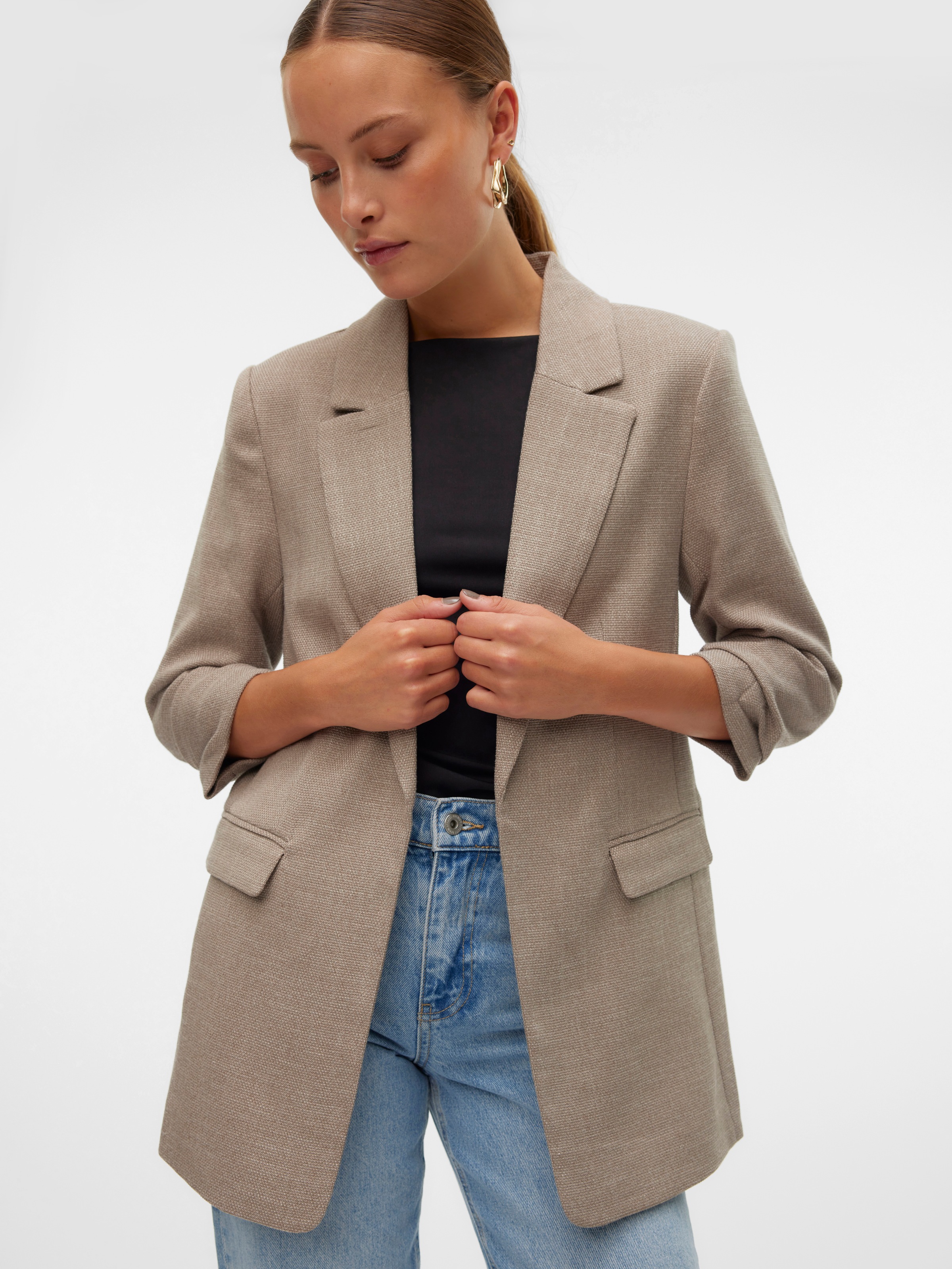 Vero Moda Longblazer »VMFRIDA LS REGULAR BLAZER NOOS« ohne Verschluss und mit gerafften 3/4 Arm