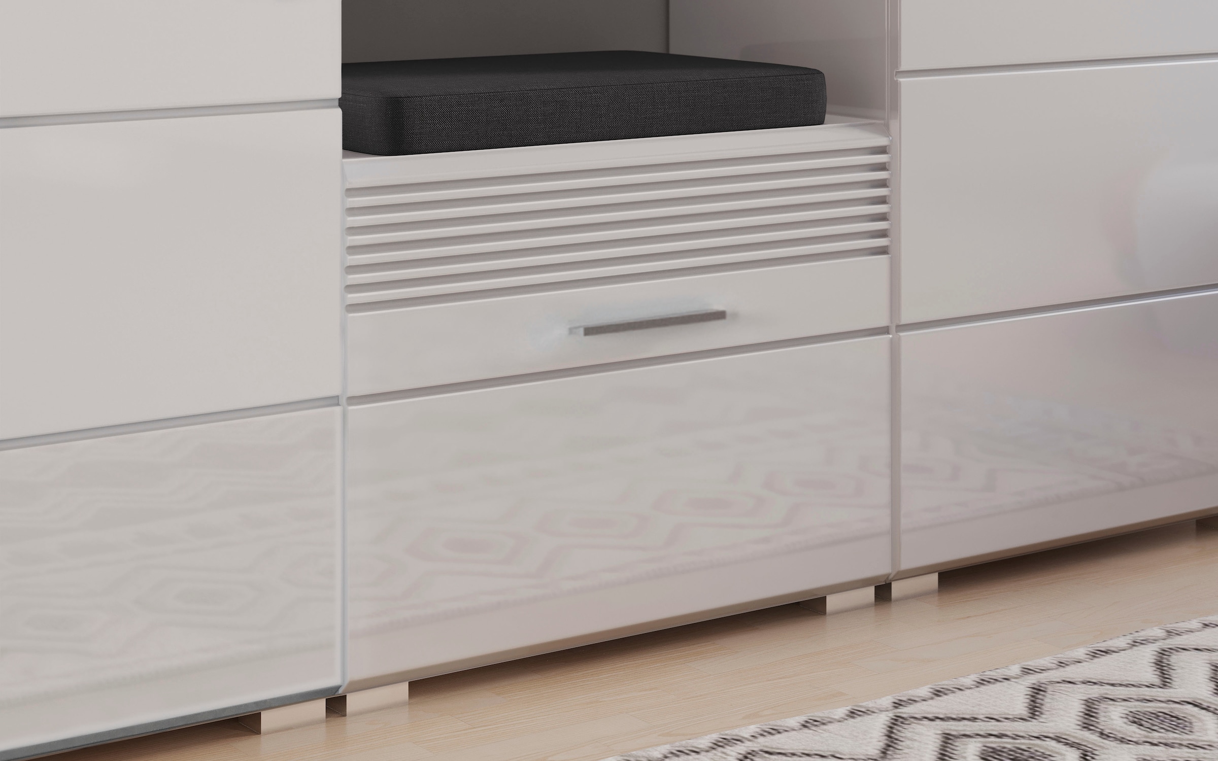 INOSIGN Garderoben-Set »Malmö, Breite 170cm, MDF Front mit Rillenfräsung, 5-teilig, best. aus:«, (5 St.), Garderobenschrank, Sitzbank, Garderobenpaneel, Schuhkommode & Spiegel