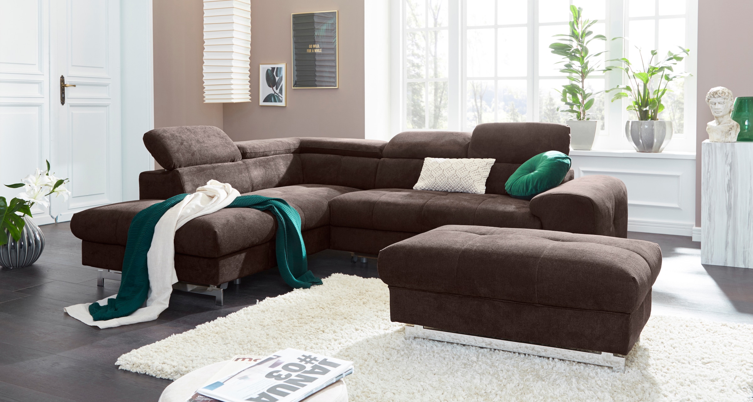 COTTA Polstergarnitur »Chef L-Form«, (Set, 2 tlg.), Set bestehend aus: Ecksofa mit Kopfteilverstellung & Hocker