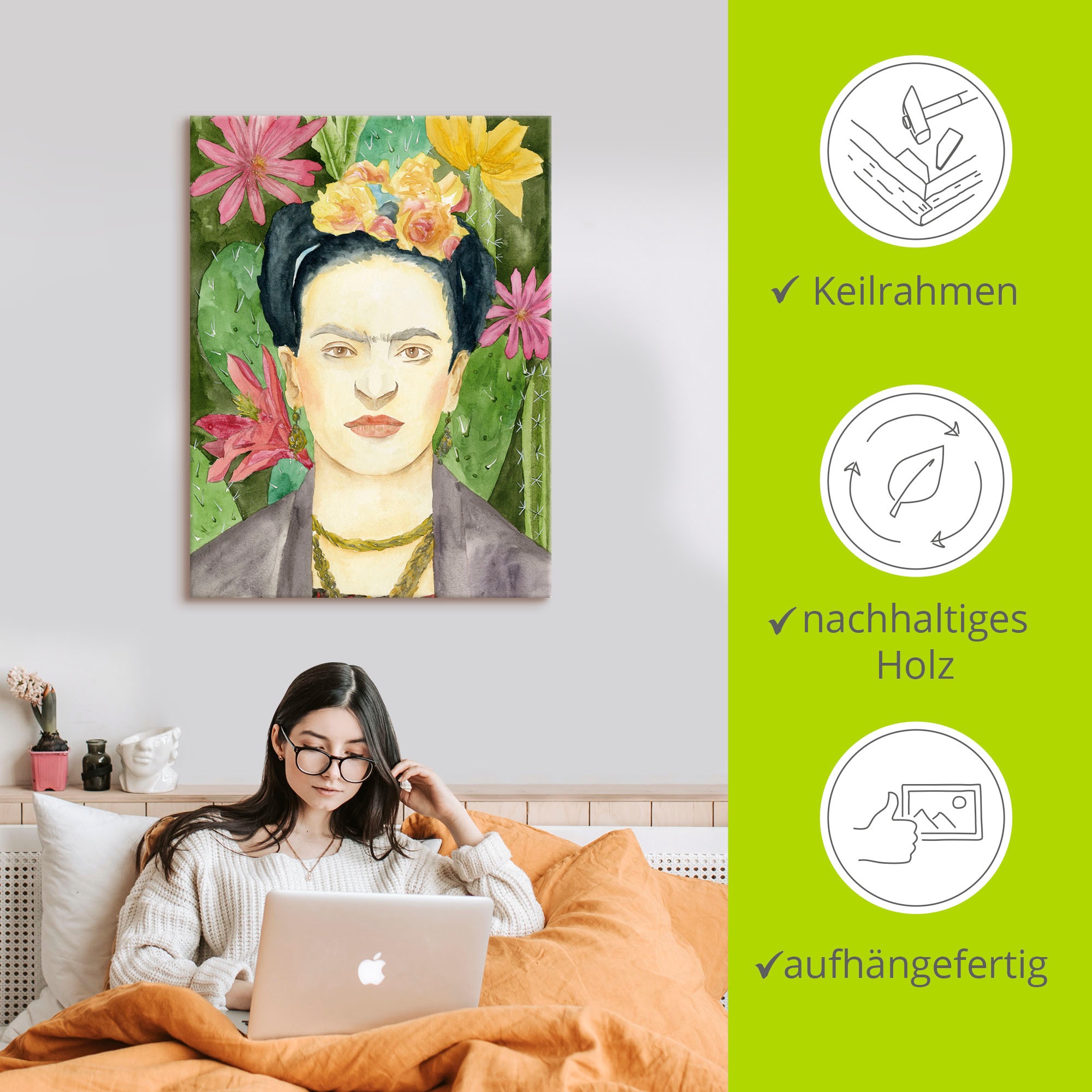 Artland Wandbild »Frida Kahlo I«, Bilder von Frauen, (1 St.), als Leinwandbild, Poster in verschied. Grössen