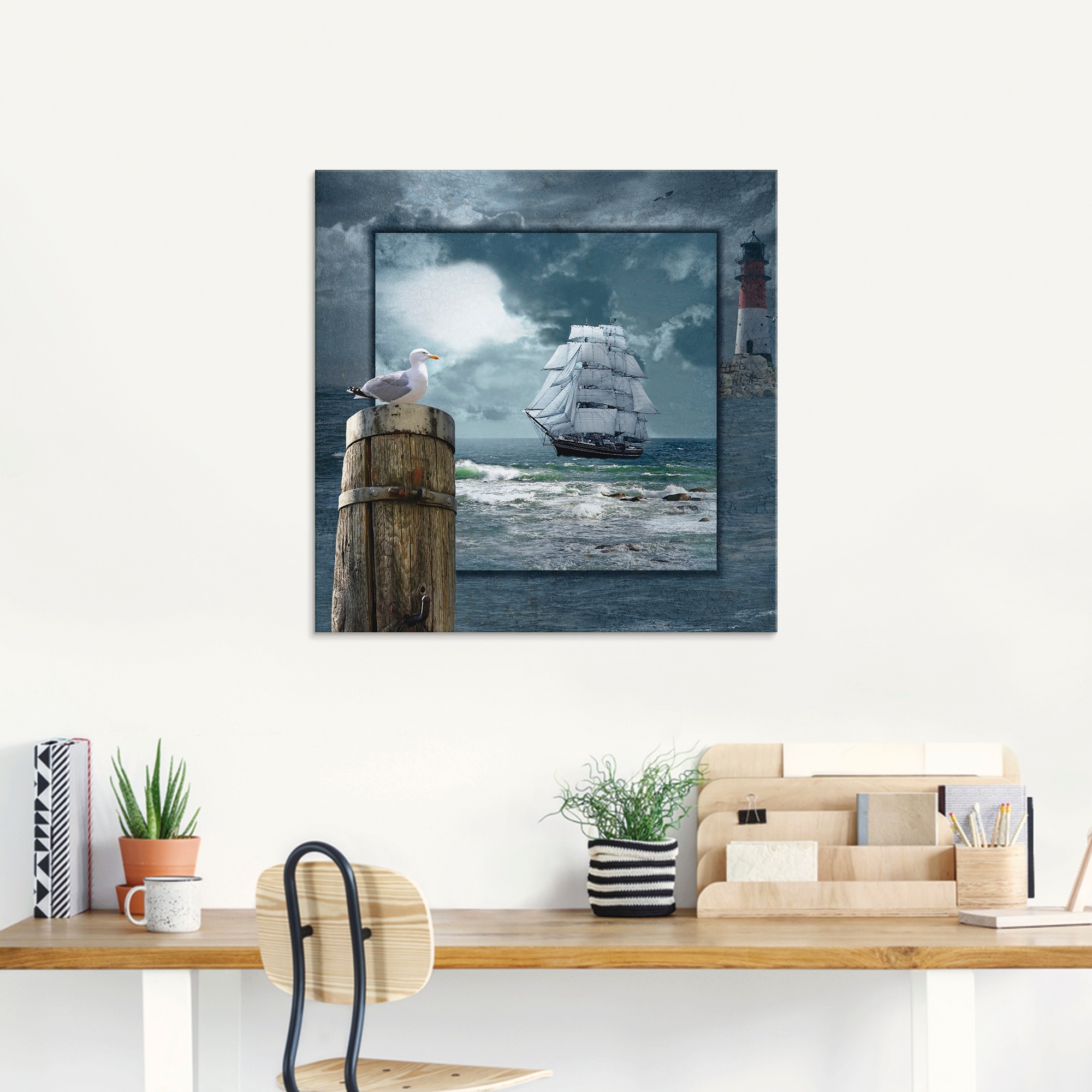 Artland Glasbild »Maritime Collage mit Segelschiff«, Boote & Schiffe, (1 St.), in verschiedenen Grössen