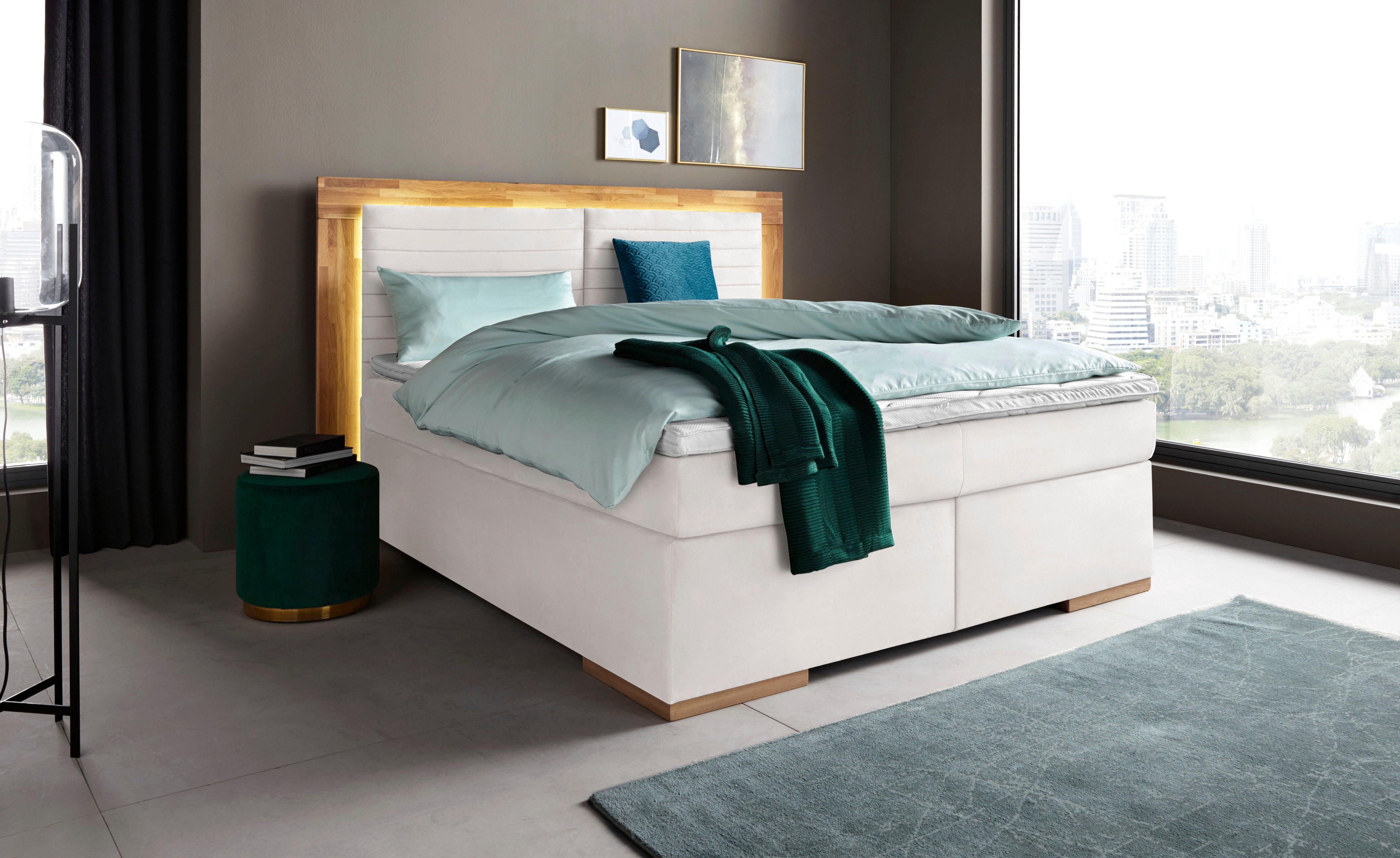 Home affaire Boxspringbett "Cup" mit LED-Beleuchtung, Massivholzrahmen und Topper, in 2 Härtegraden