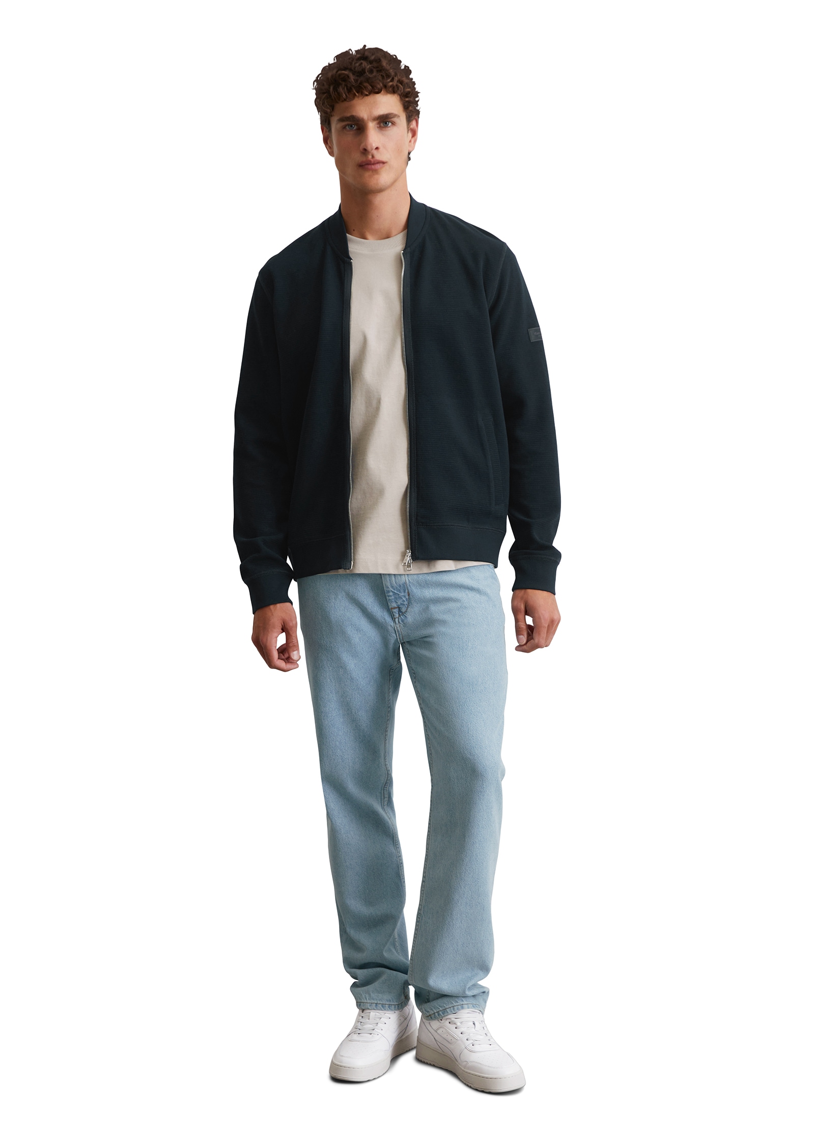 Marc O'Polo Sweatjacke, mit Struktur, Stehkragen, regular fit, 2-Wege-Reissverschluss