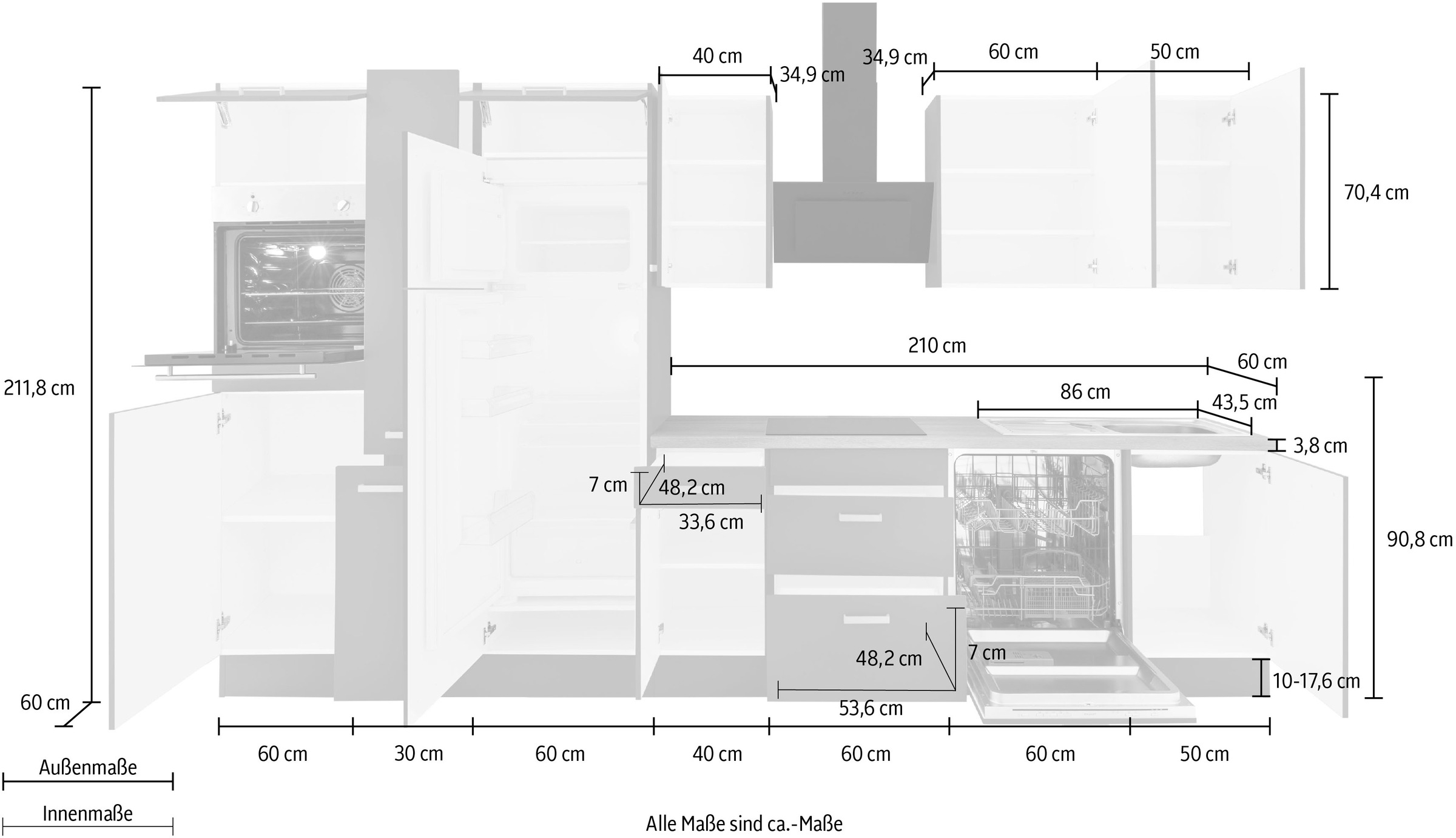 OPTIFIT Küchenzeile »Parma«, ohne E-Geräte, Breite 360 cm
