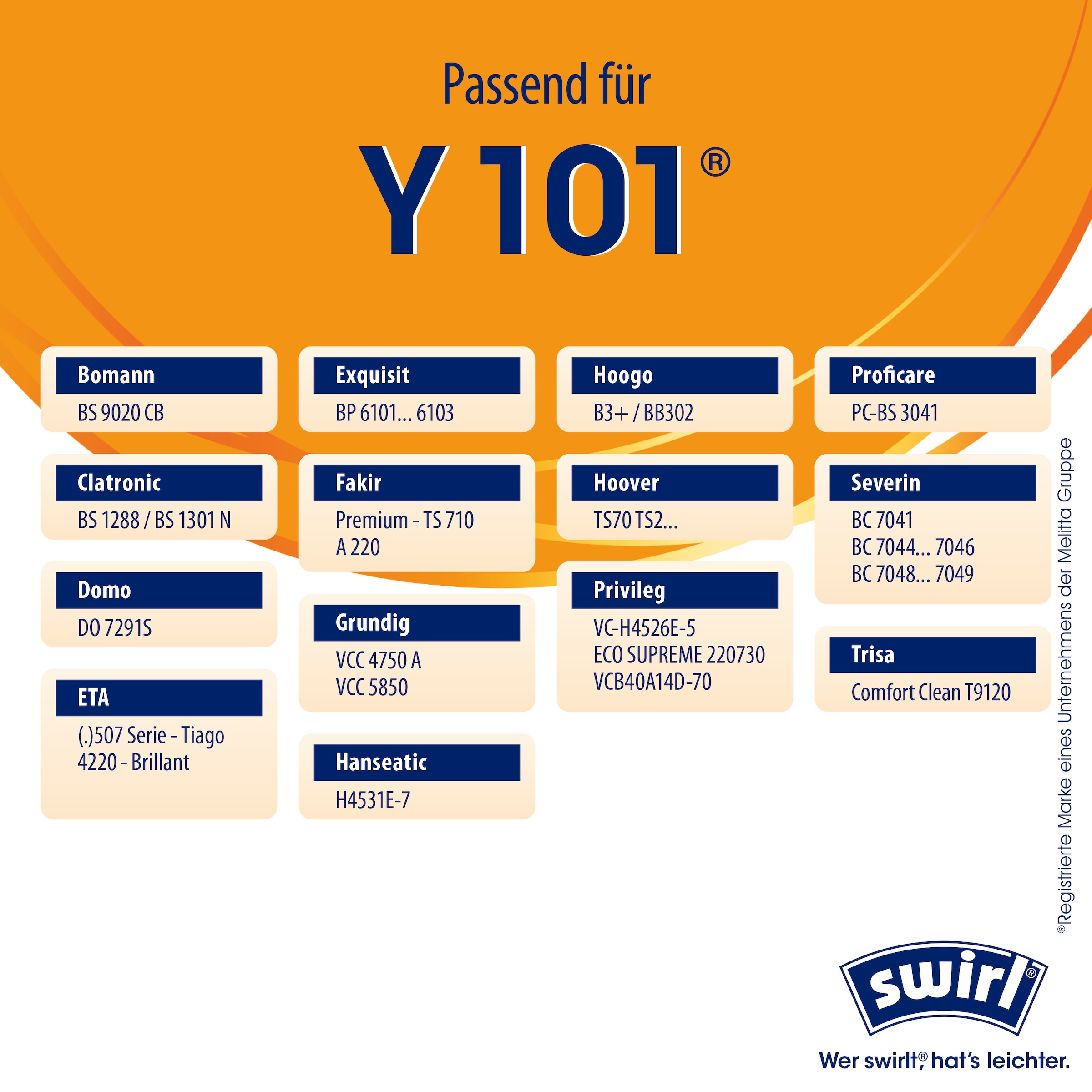 Swirl Staubsaugerbeutel »Swirl® Y 101 EcoPor® XL Vorteilspack für Grundig, Privileg und Severin«, (Packung, 11 St.)