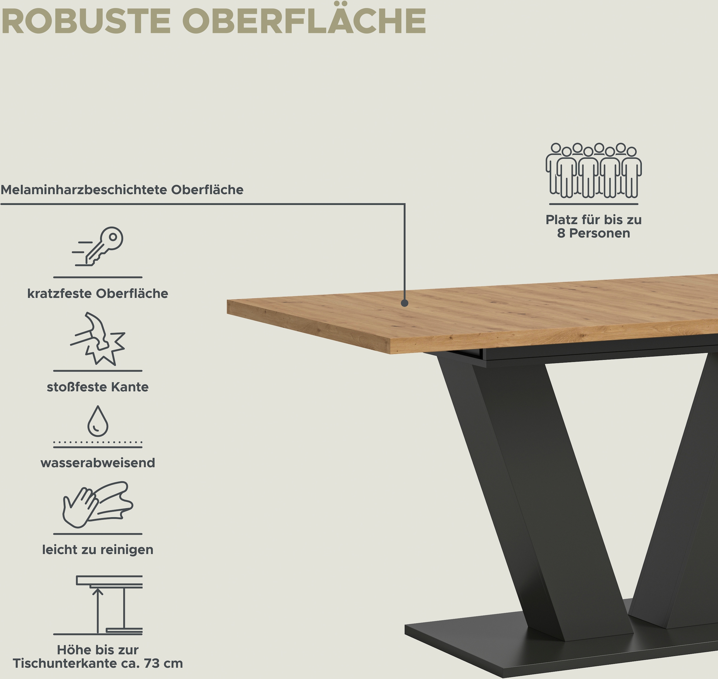 INOSIGN Esstisch »Motus, ausziehbar 150 -190 cm, inklusive 40 cm Einlegeplatte«, (Set, 1 St.), V-Gestell mit Bodenplatte, Tisch, Küchentisch, Esszimmer, Küche