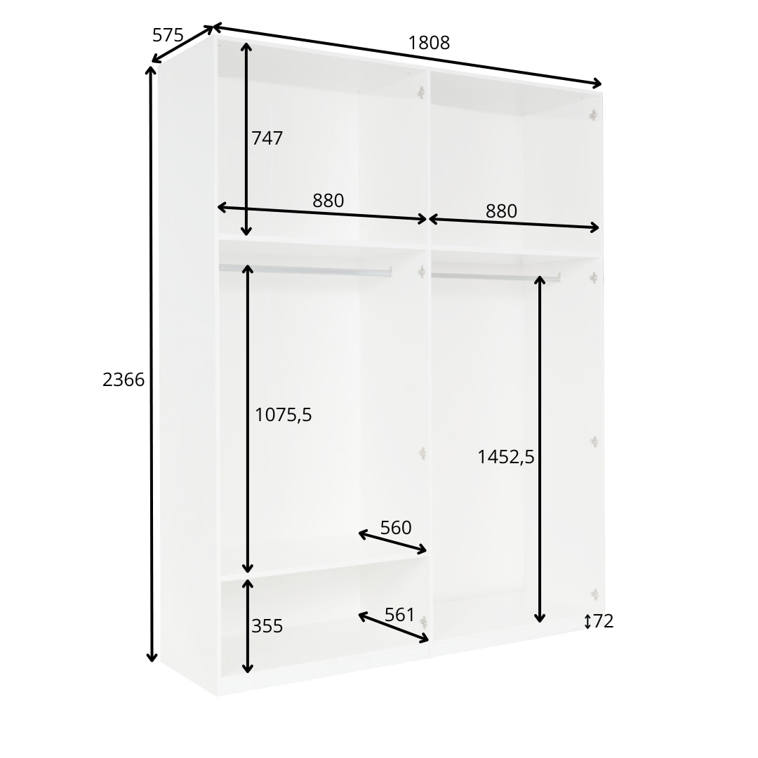 Home affaire Kleiderschrank »Kleiderschrank Malissa mit Regalen und Kleiderstangen«, Garderobe mit 4 Hochglanz-Drehtüren, BxTxH 181x59x237 cm