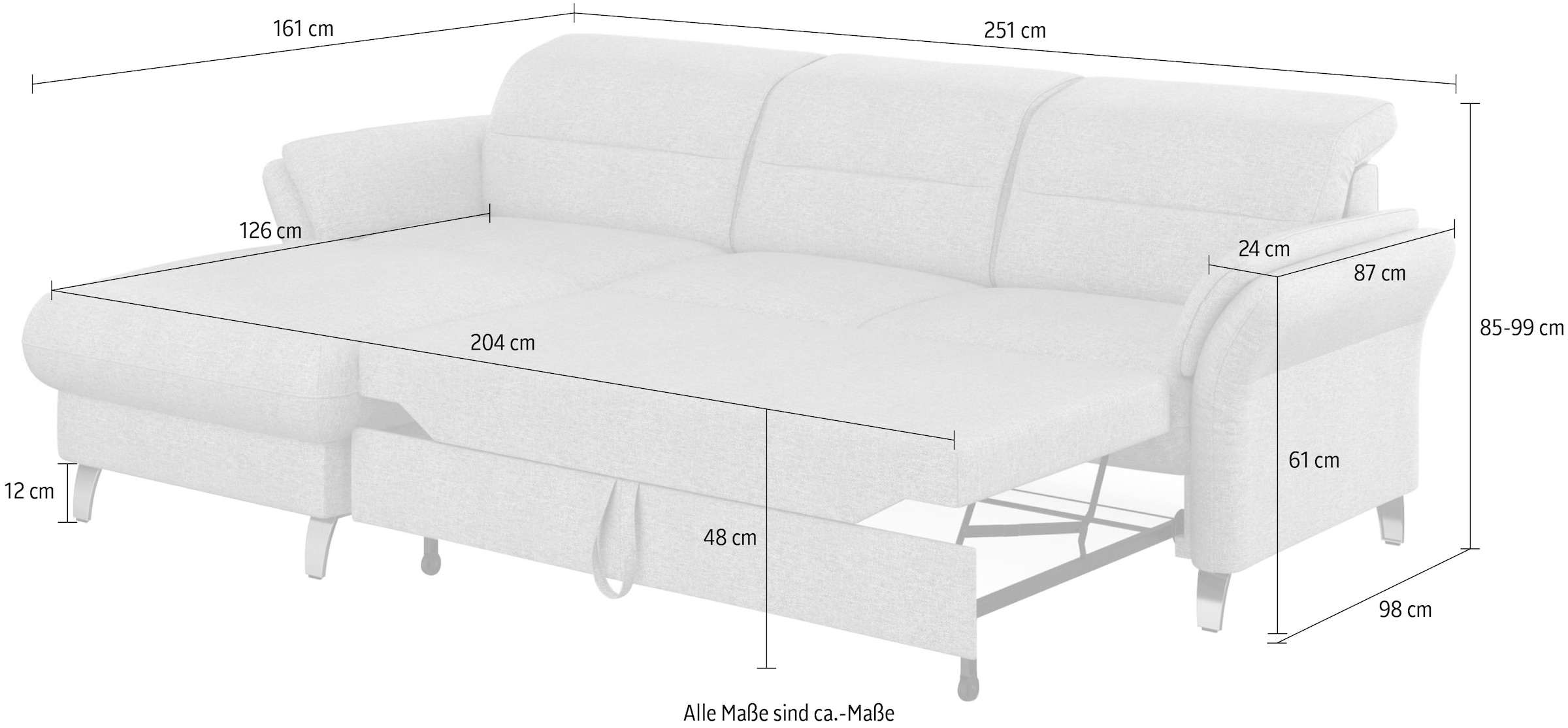 sit&more Ecksofa »Grenoble L-Form mit Federkern«, wahlweise mit Bettfunktion, Bettkasten, Arm- und Kopfteilverstellung