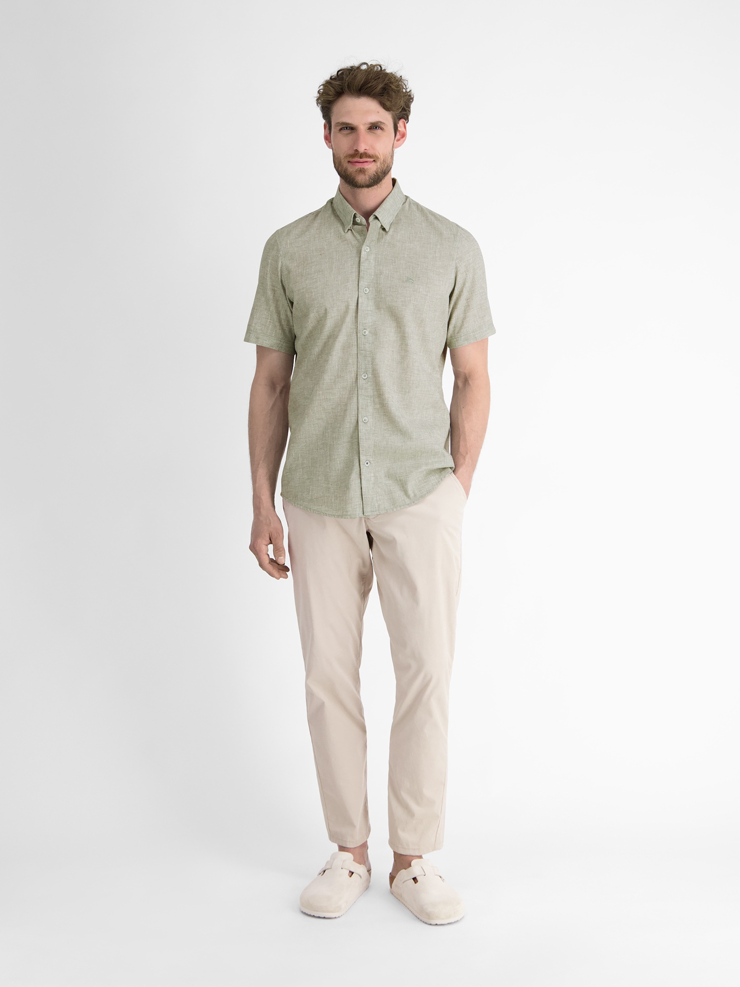 LERROS Kurzarmhemd »LERROS Kurzarmhemd mit verdecktem Button-down-Kragen«