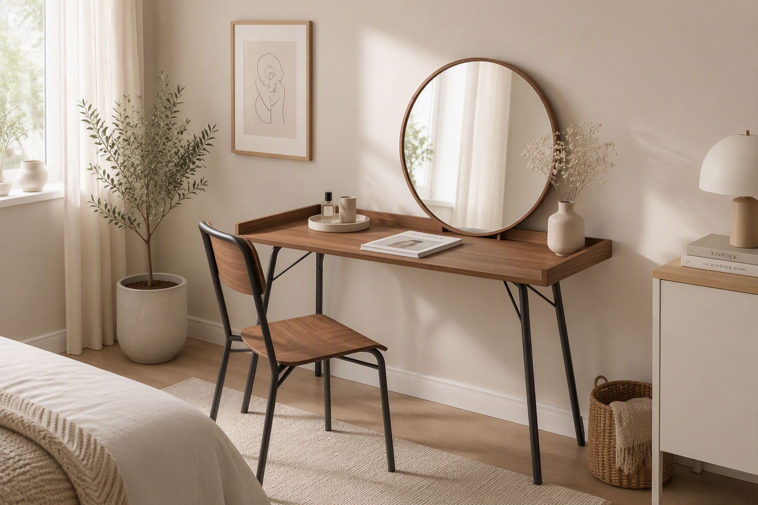 OTTO home Schminktisch "Birmingham Frisiertisch mit Spiegel Ø 71 cm, Arbeitsplatte 110/50 cm" Breite 115 cm, FSC-zertifiziert
