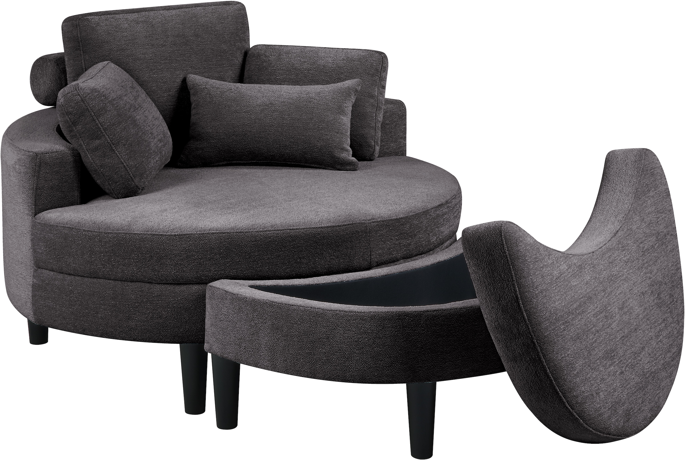 ATLANTIC home collection Loveseat »Ravi«, XXL- Sessel, inklusive Stauraumhocker, Rückenkissen & drei Zierkissen