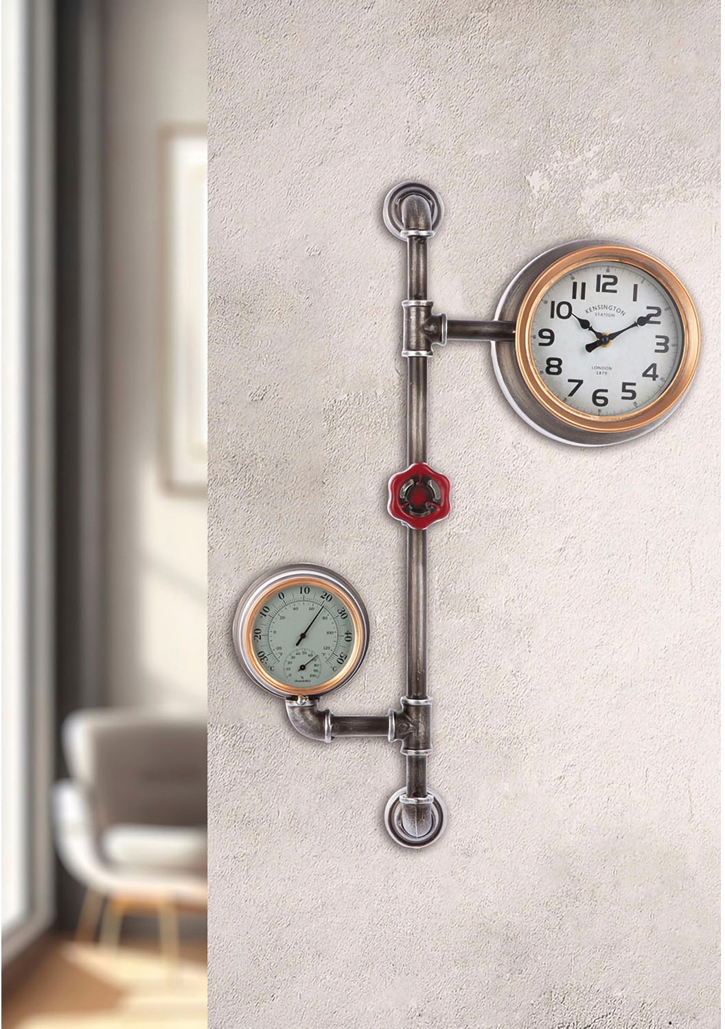 Casablanca by Gilde Wanduhr ""Abola" mit Antikfinish aus Metall" Mit Thermometer und Luftfeuchtigkeitsmesser