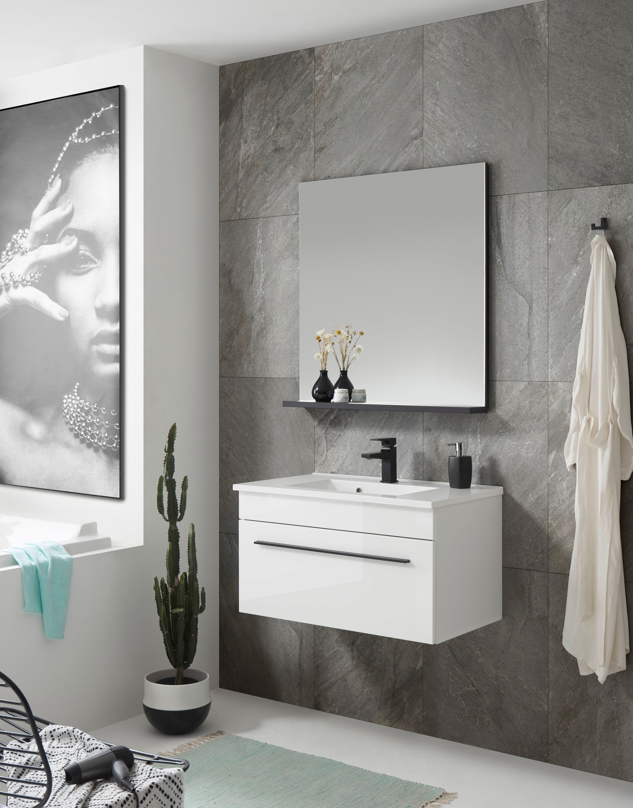 INOSIGN Waschtisch »Cantara, Waschtisch inkl. Waschbecken, modernes Design«, mit schwarzen Griffen, ausreichend Stauraum