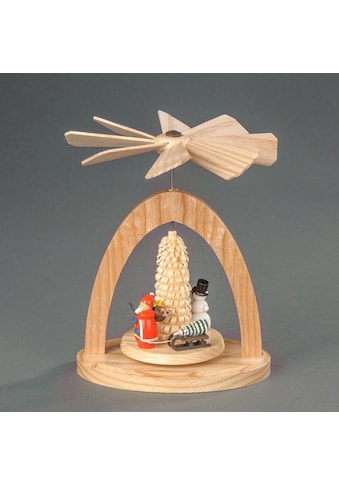 Weihnachtspyramide »Wärmespiel - Weihnachtsmann mit Schlitten und Ringelbäumchen«