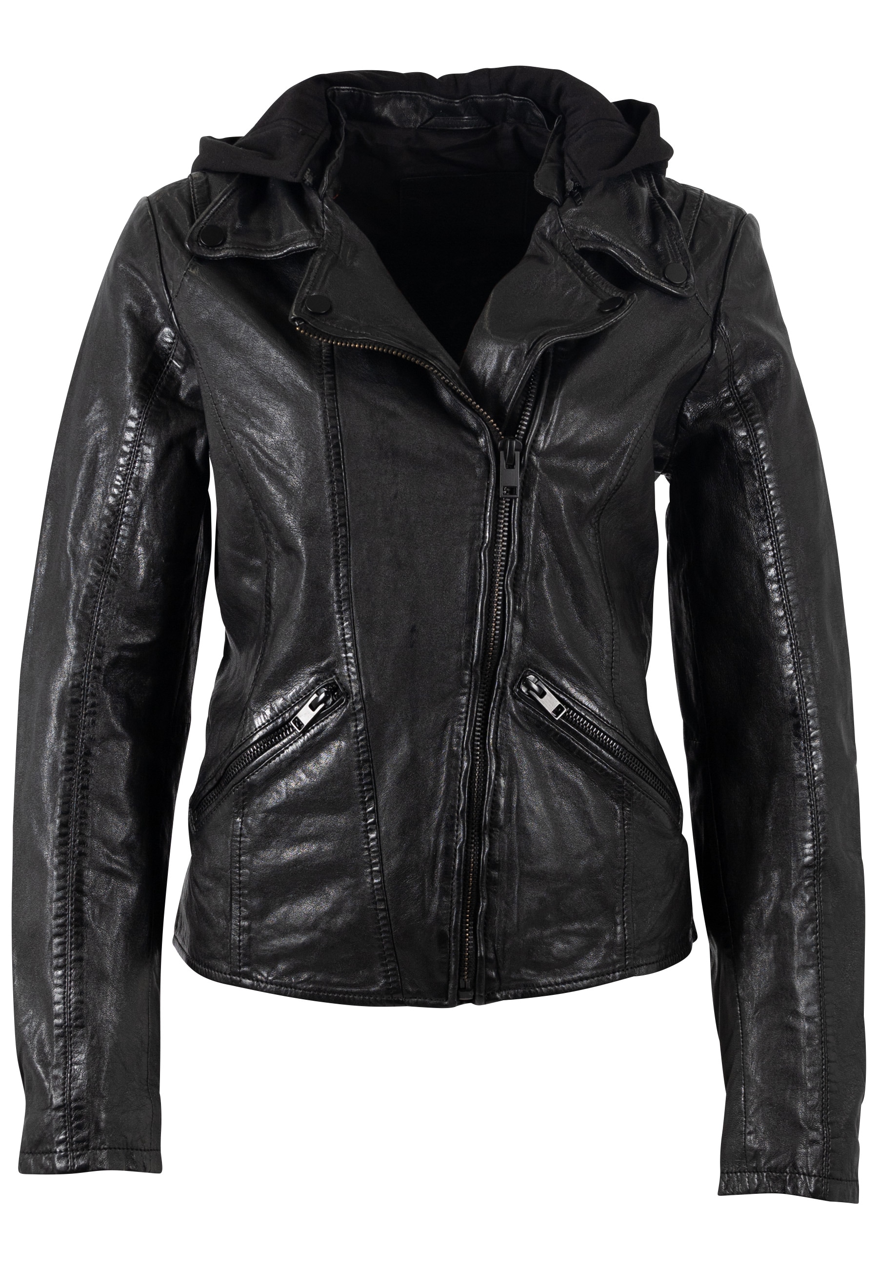 Mauritius Lederjacke »MWTary SF«, mit Kapuze, mit Jerseykapuze und Reverskragen, Slim Fit