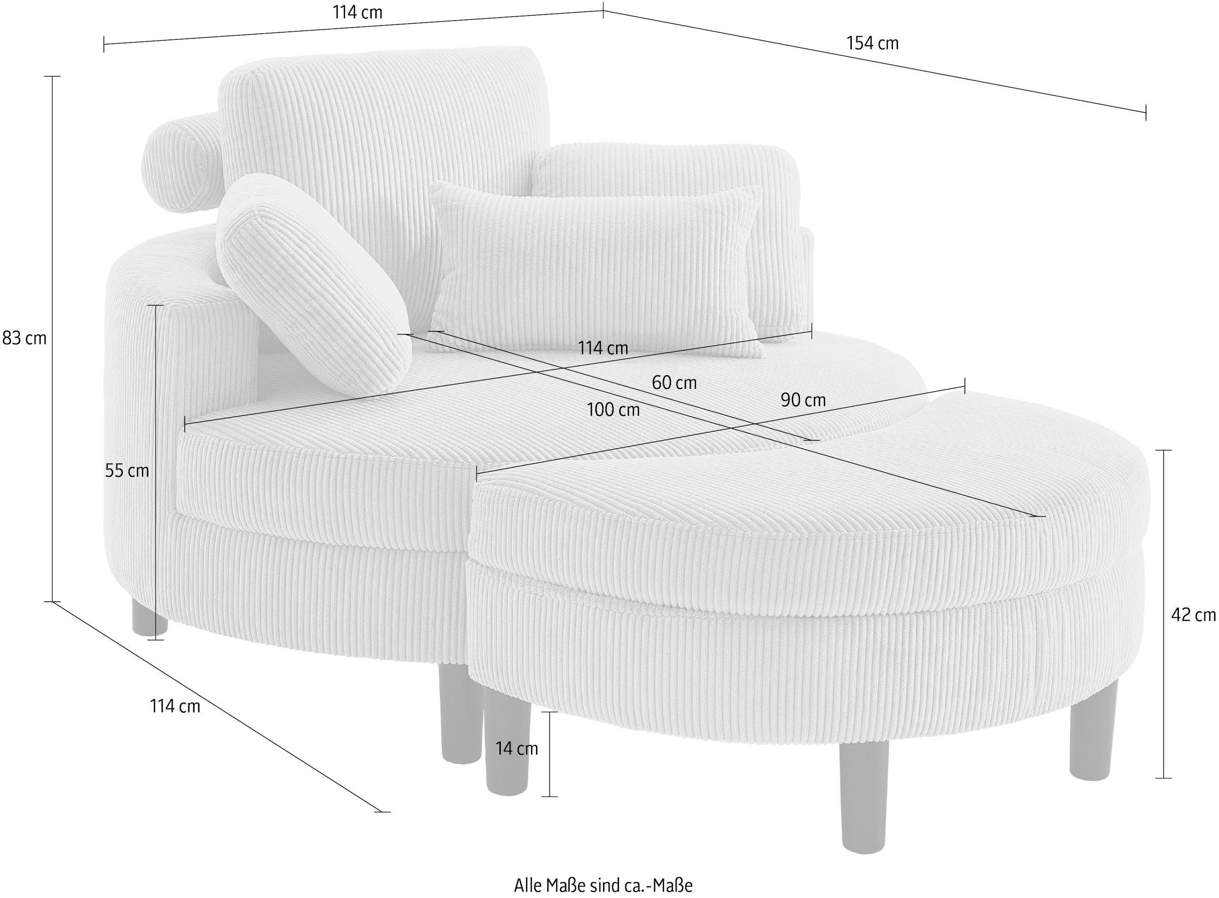 ATLANTIC home collection Loveseat »Ravi«, XXL- Sessel, inklusive Stauraumhocker, Rückenkissen, drei Zierkissen