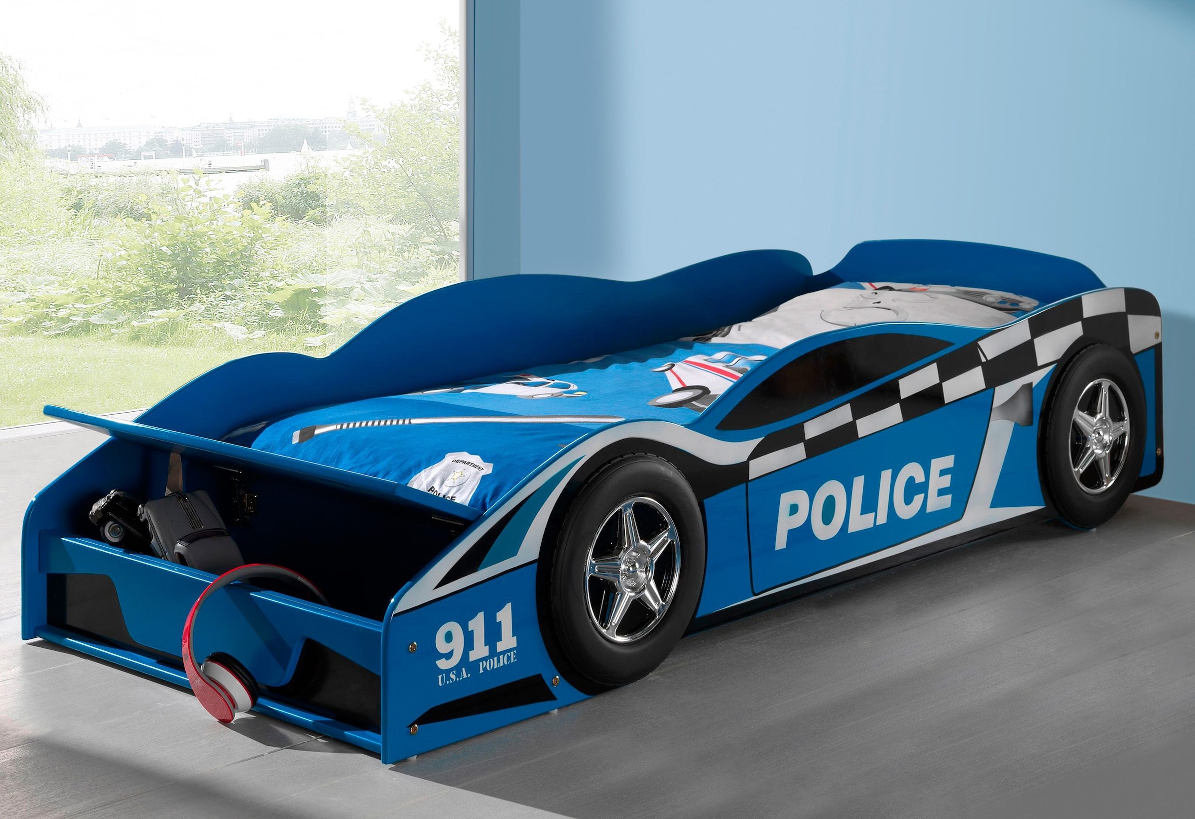 ✵ Vipack Kinderbett, Autobett Polizei mit Lattenrost günstig