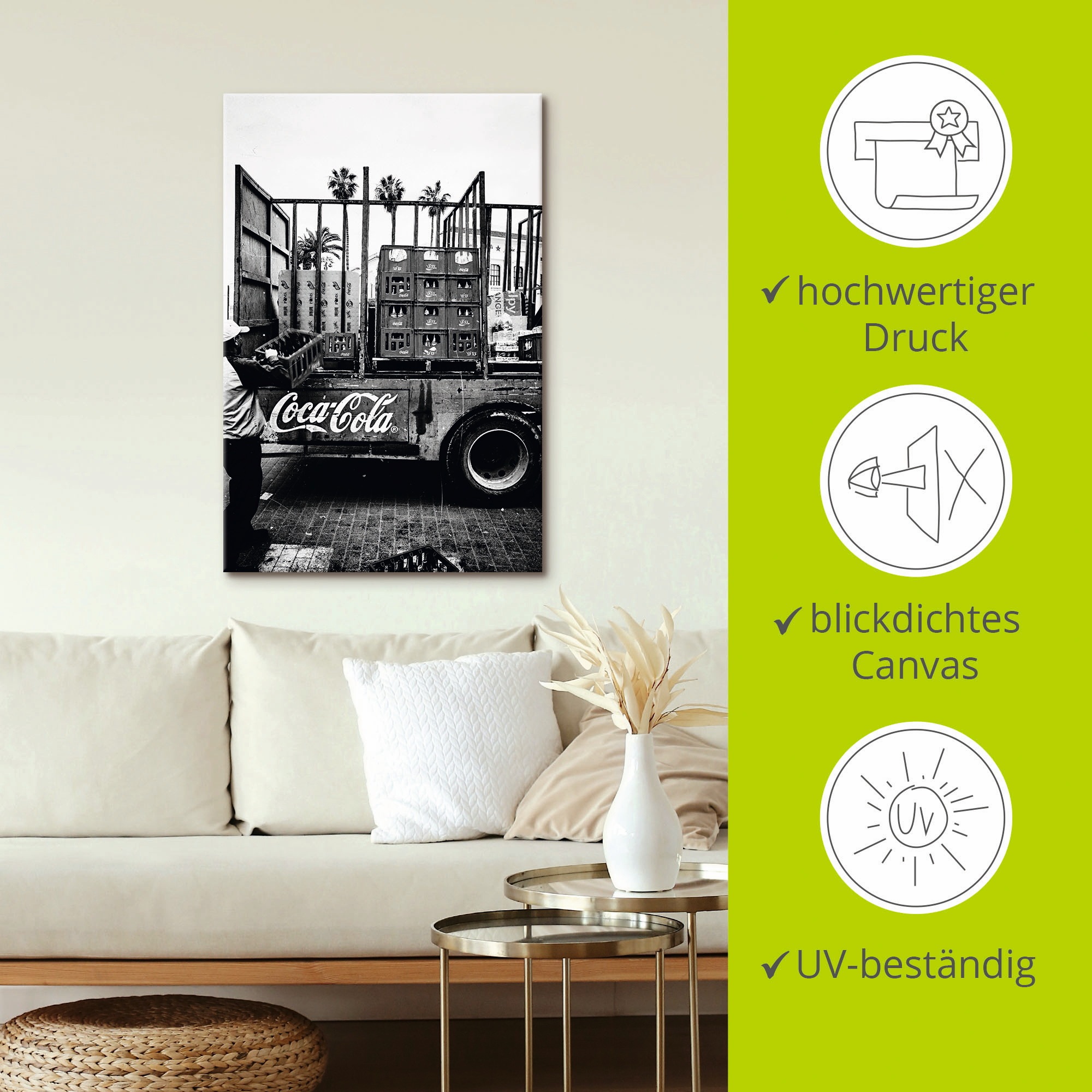 Artland Wandbild »CocaCola-LKW in El Jadida - Marokko«, Auto, (1 St.), als Alubild, Outdoorbild, Leinwandbild, Poster, Wandaufkleber
