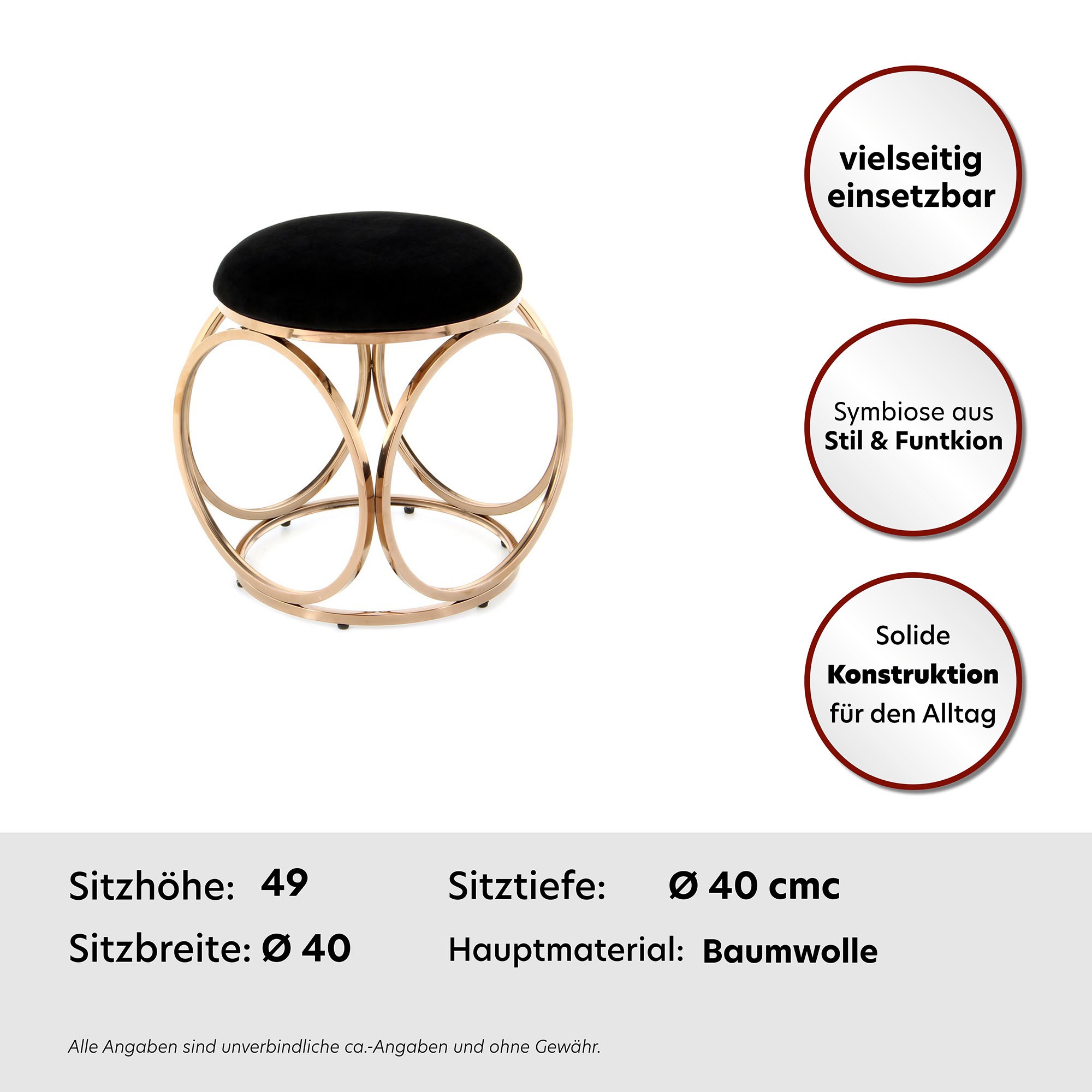 Kayoom Sitzhocker »Hocker Whitney 325,Hocker mit offenem Design, Gestell aus Metall«, (1 St.), glamourös, hochwertig, pflegeleicht, rundes Sitzkissen