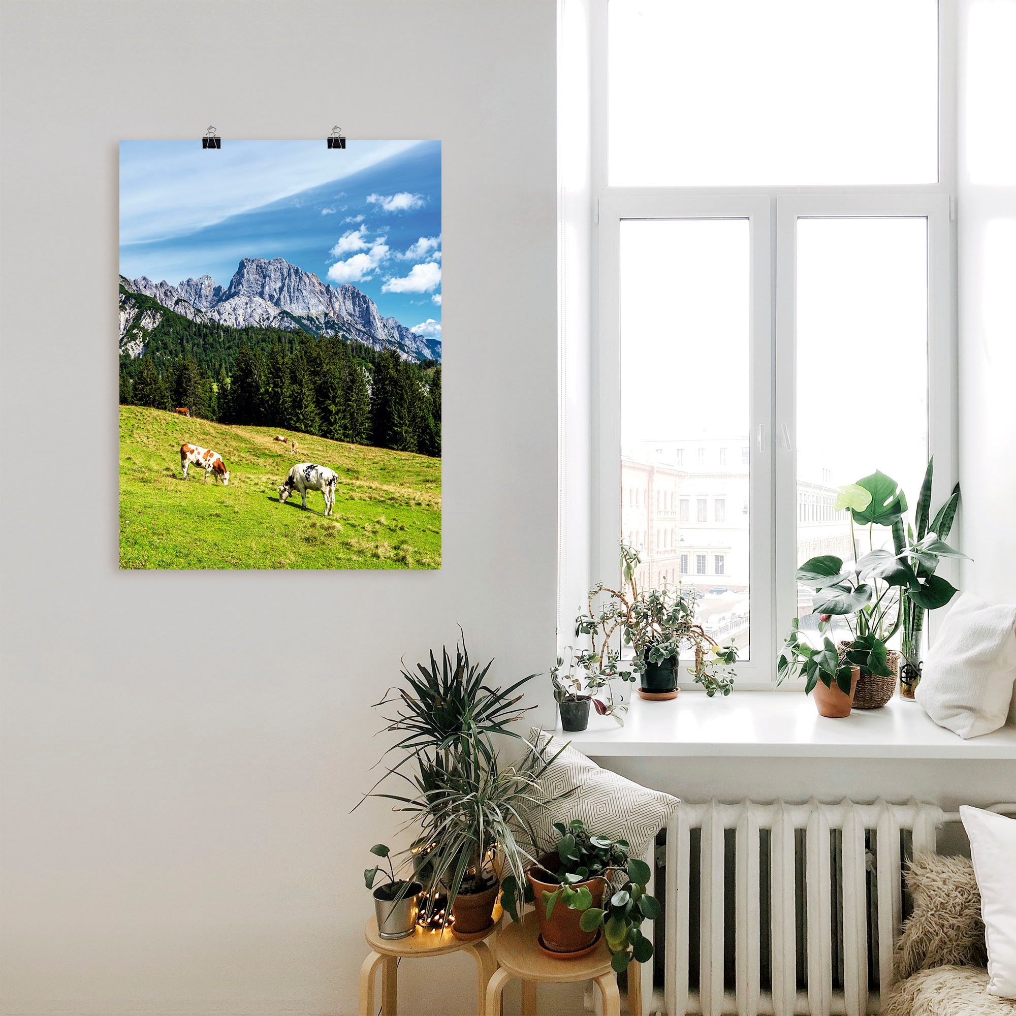 Artland Poster »Blick auf die Litzlalm mit Kühen«, Berge & Alpenbilder, (1 St.), als Alubild, Leinwandbild, Wandaufkleber oder Poster in versch. Grössen