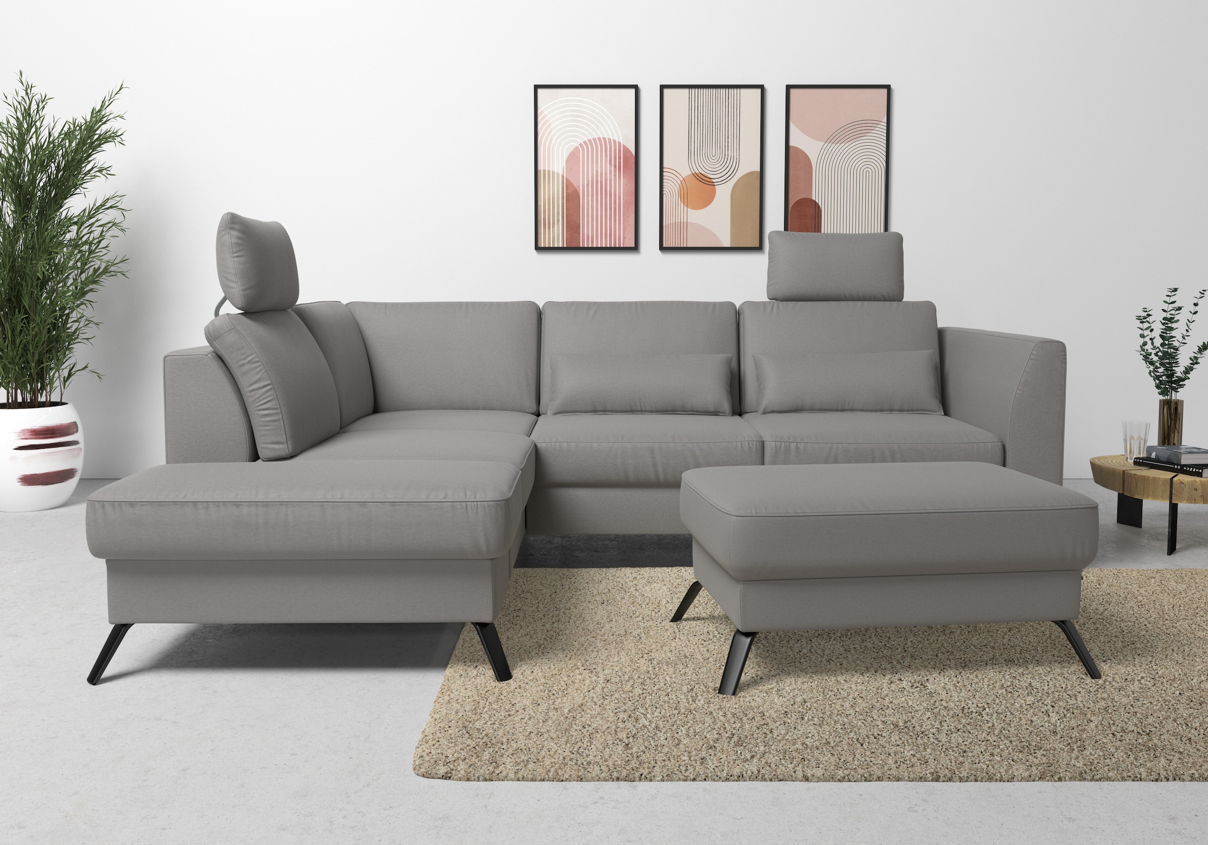 sit&more Ecksofa »Olsen L-Form«, inklusive Sitztiefenverstellung, wahlweise mit Bettfunktion, 15cm hoch