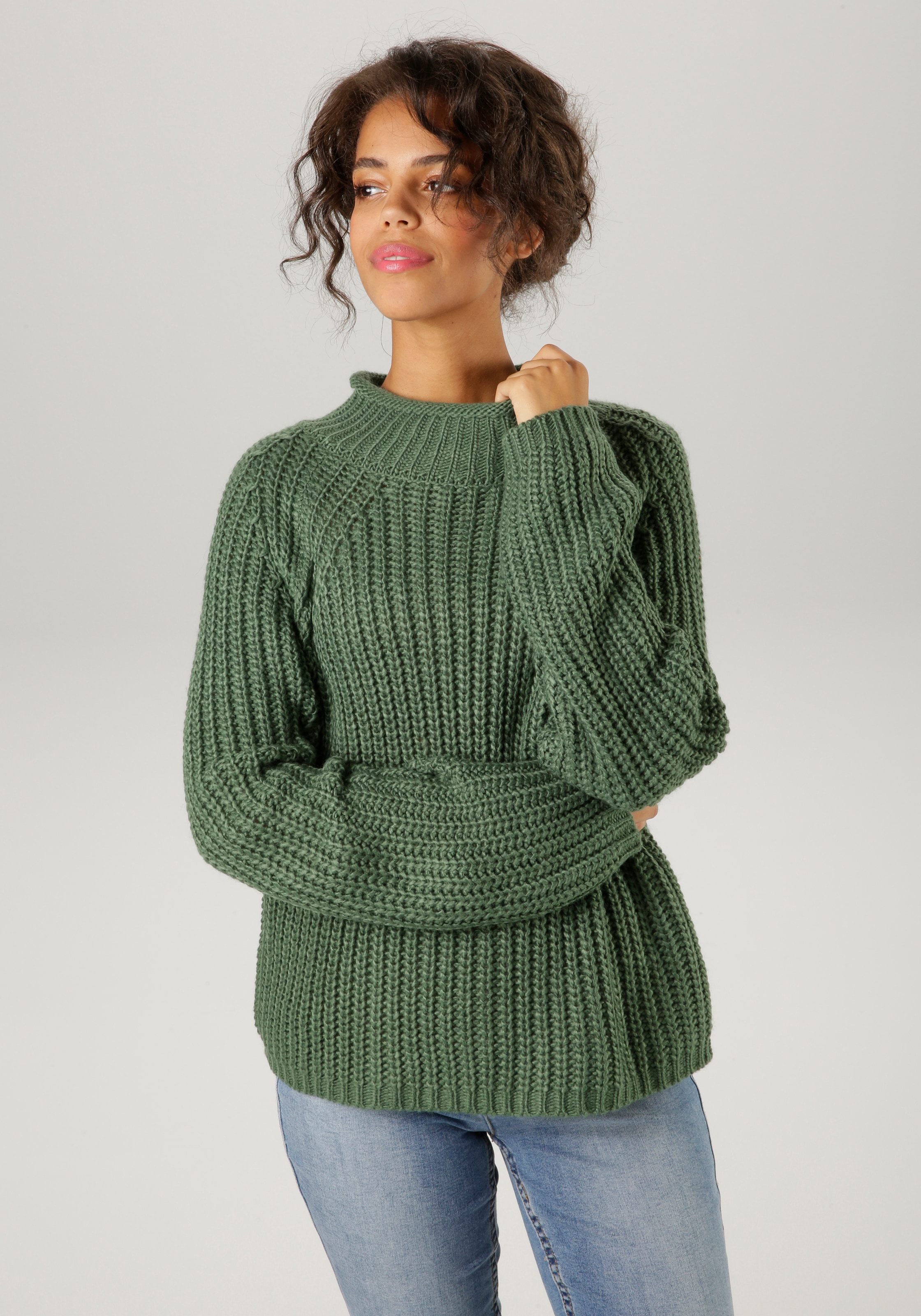 Aniston CASUAL Strickpullover, mit Rollkante am Stehkragen